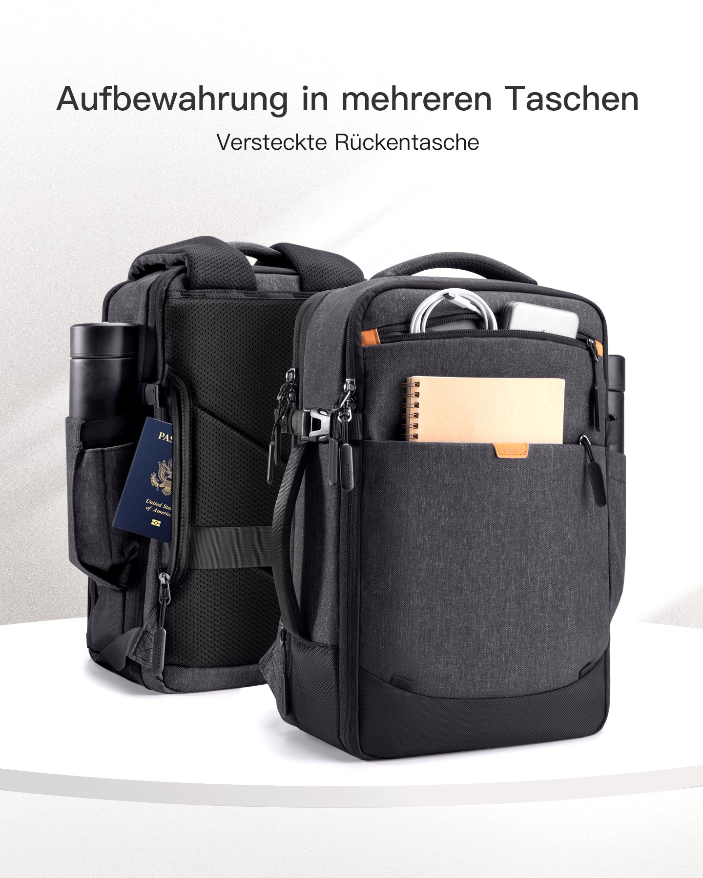 Inateck 38.5-46.2L Reiserucksack erweiterbarer Herren Damen Handgepäck Flugzeug Rucksack, 15.6 Zoll Laptop Rucksack spritzwassergeschütztes Carry on Kabinenrucksack für Weekender, BP03006 - Image 10