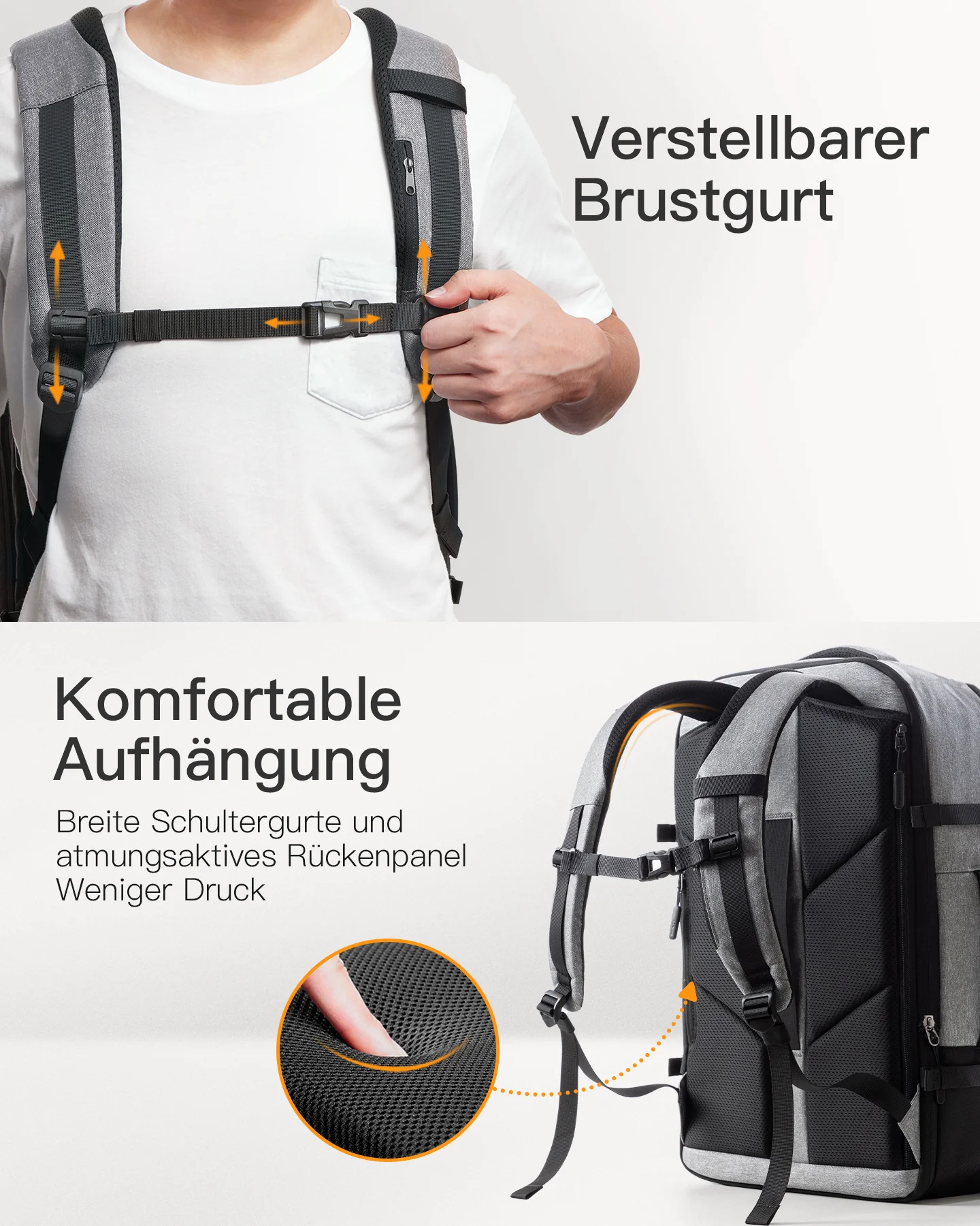 Inateck 38.5-46.2L Reiserucksack erweiterbarer Herren Damen Handgepäck Flugzeug Rucksack, 15.6 Zoll Laptop Rucksack spritzwassergeschütztes Carry on Kabinenrucksack für Weekender, BP03006 - Image 20