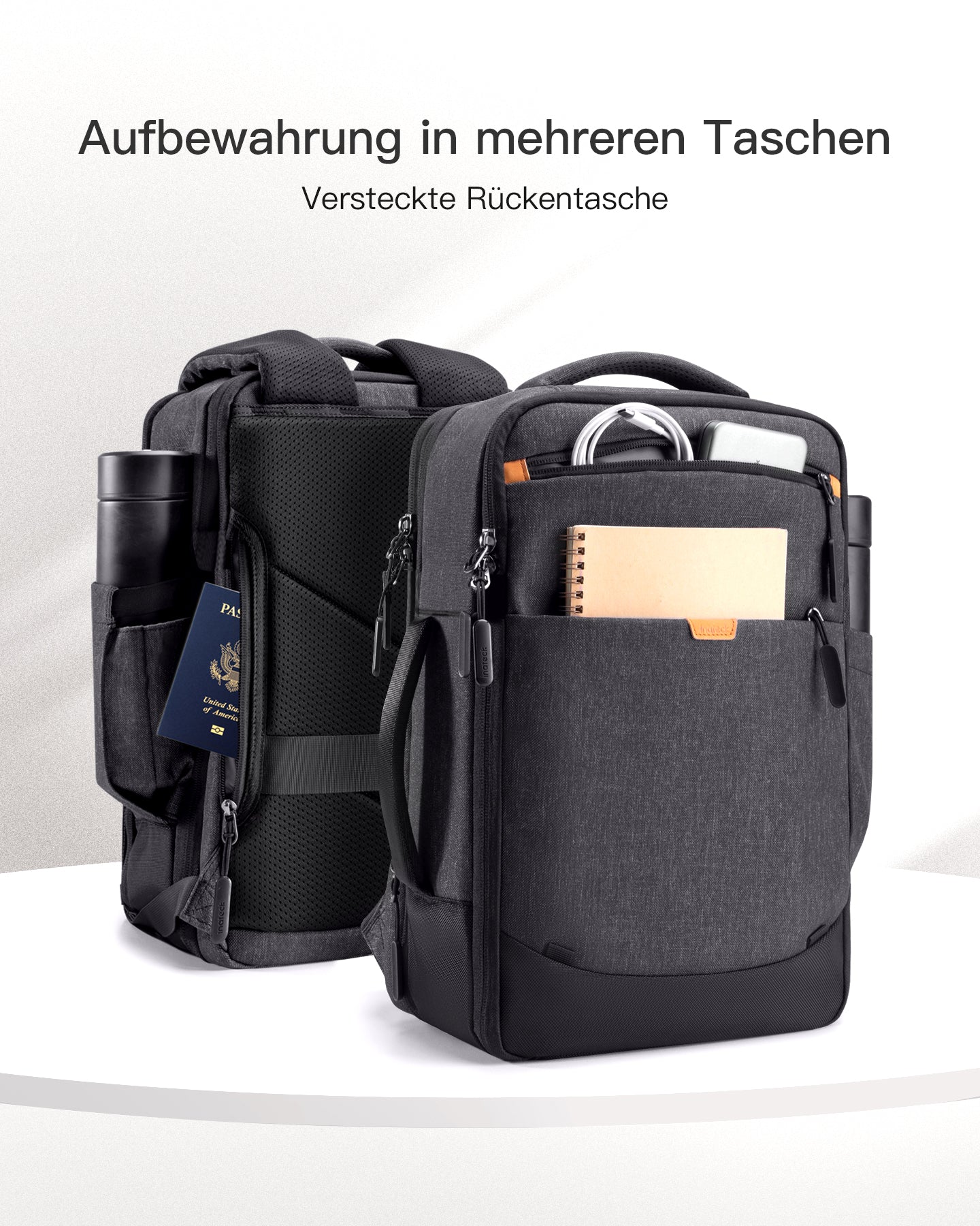Inateck 38.5-46.2L Reiserucksack erweiterbarer Herren Damen Handgepäck Flugzeug Rucksack, 15.6 Zoll Laptop Rucksack spritzwassergeschütztes Carry on Kabinenrucksack für Weekender, BP03006 - Image 3