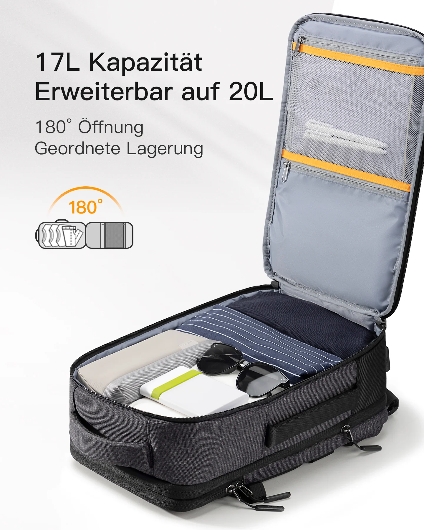 Inateck 38.5-46.2L Reiserucksack erweiterbarer Herren Damen Handgepäck Flugzeug Rucksack, 15.6 Zoll Laptop Rucksack spritzwassergeschütztes Carry on Kabinenrucksack für Weekender, BP03006 - Image 4
