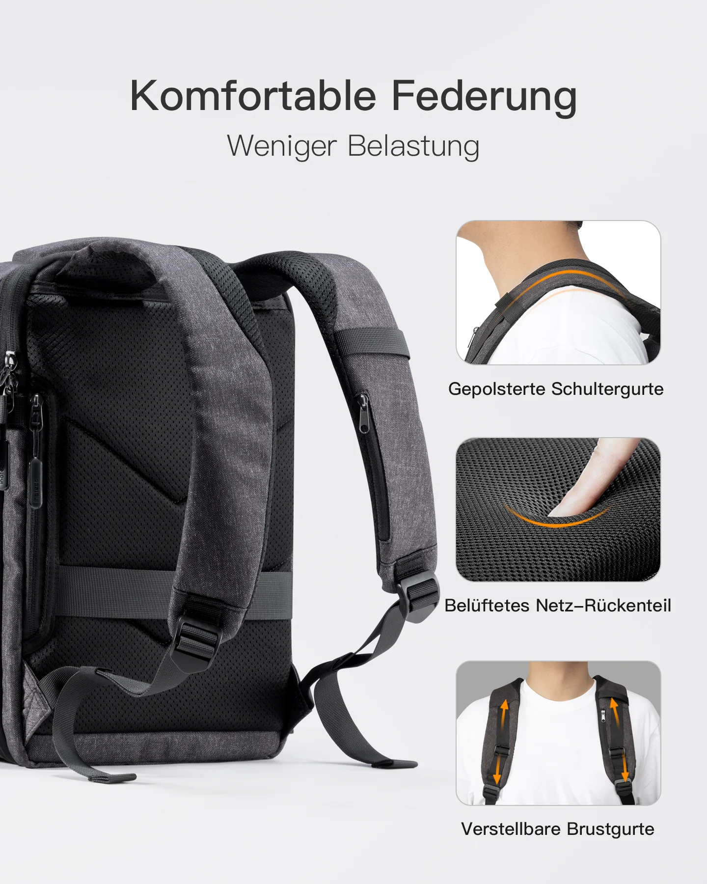 Inateck 38.5-46.2L Reiserucksack erweiterbarer Herren Damen Handgepäck Flugzeug Rucksack, 15.6 Zoll Laptop Rucksack spritzwassergeschütztes Carry on Kabinenrucksack für Weekender, BP03006 - Image 5
