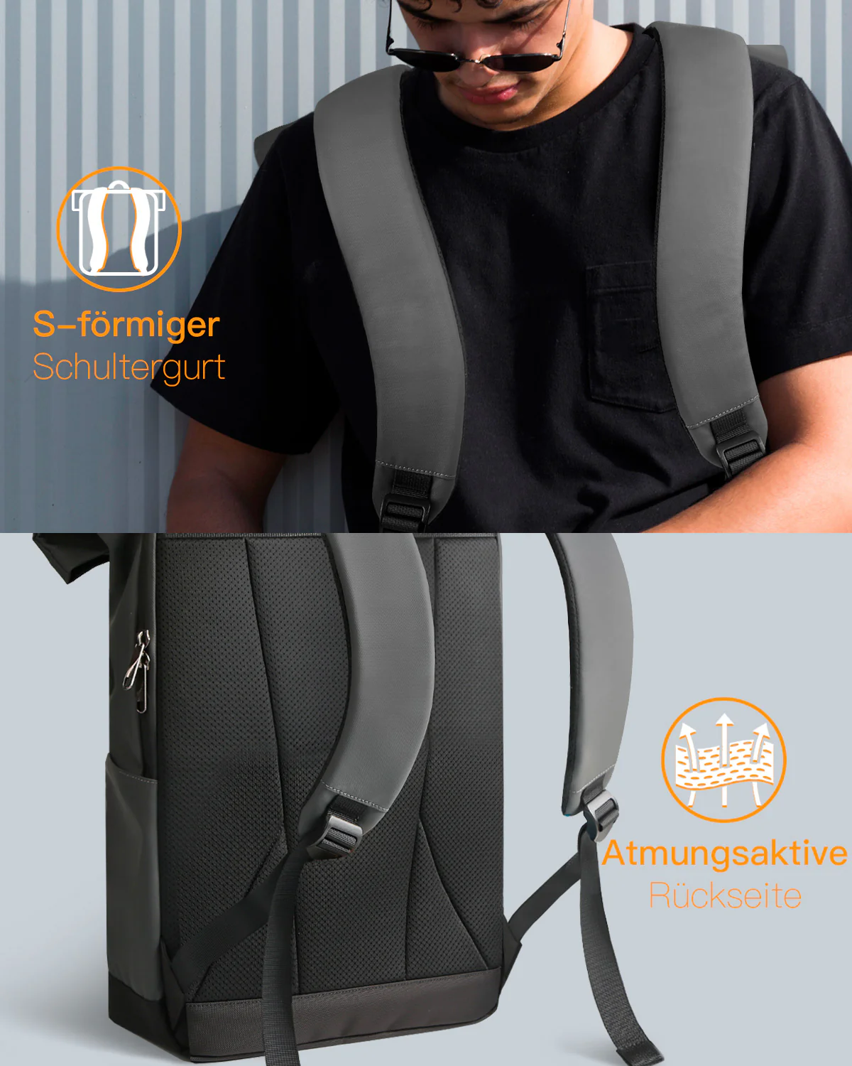 25-30L RollTop Rucksack wasserabweisend Daypack Laptoprucksack Schulrucksack, BP01003 - Image 10