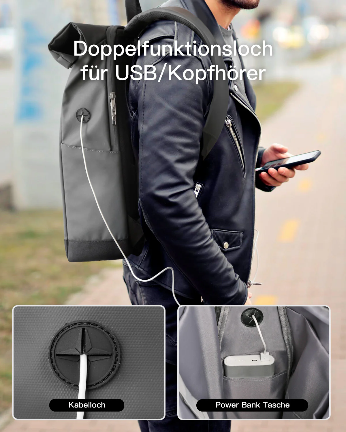 25-30L RollTop Rucksack wasserabweisend Daypack Laptoprucksack Schulrucksack, BP01003 - Image 12