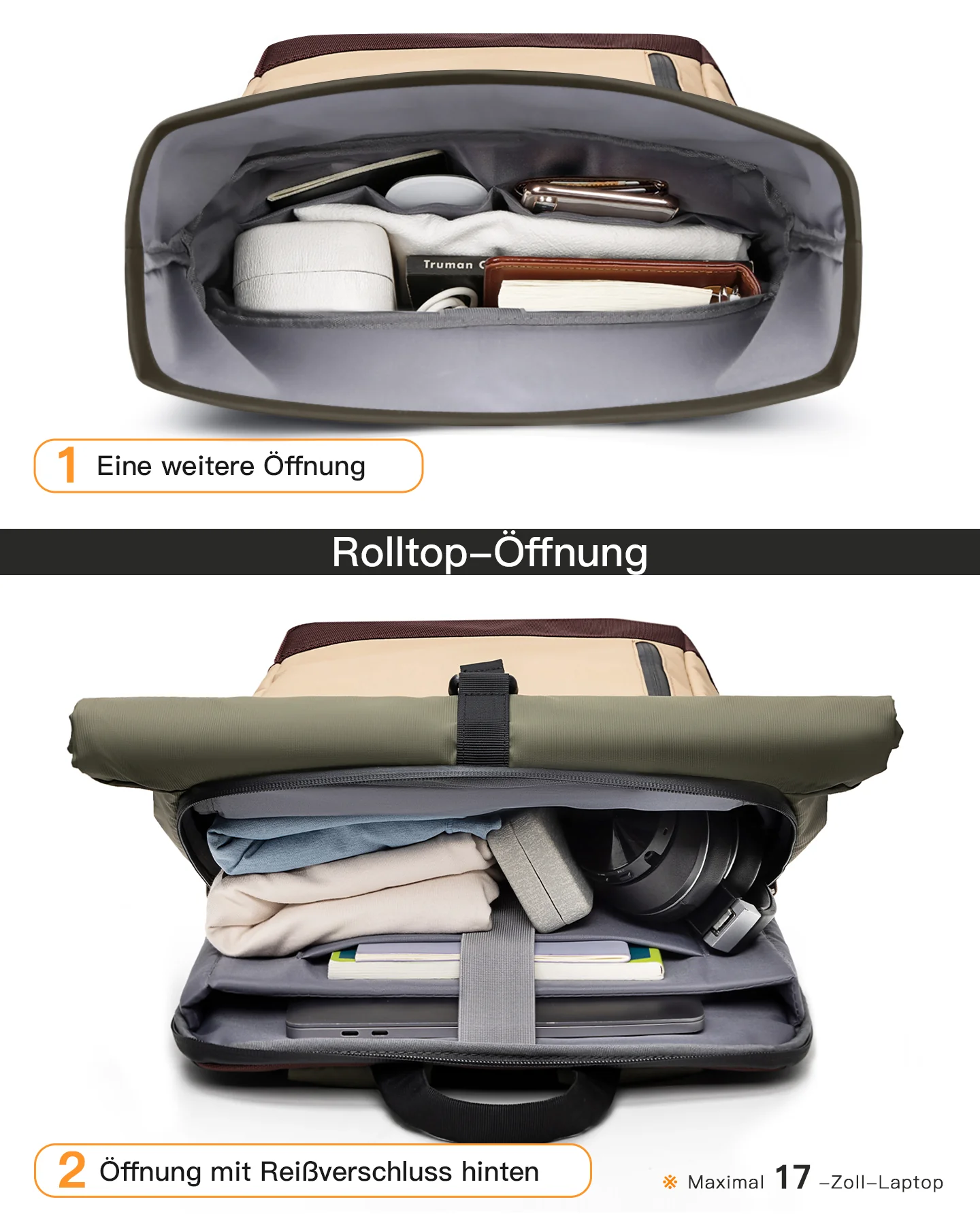 25-30L RollTop Rucksack wasserabweisend Daypack Laptoprucksack Schulrucksack, BP01003 - Image 15