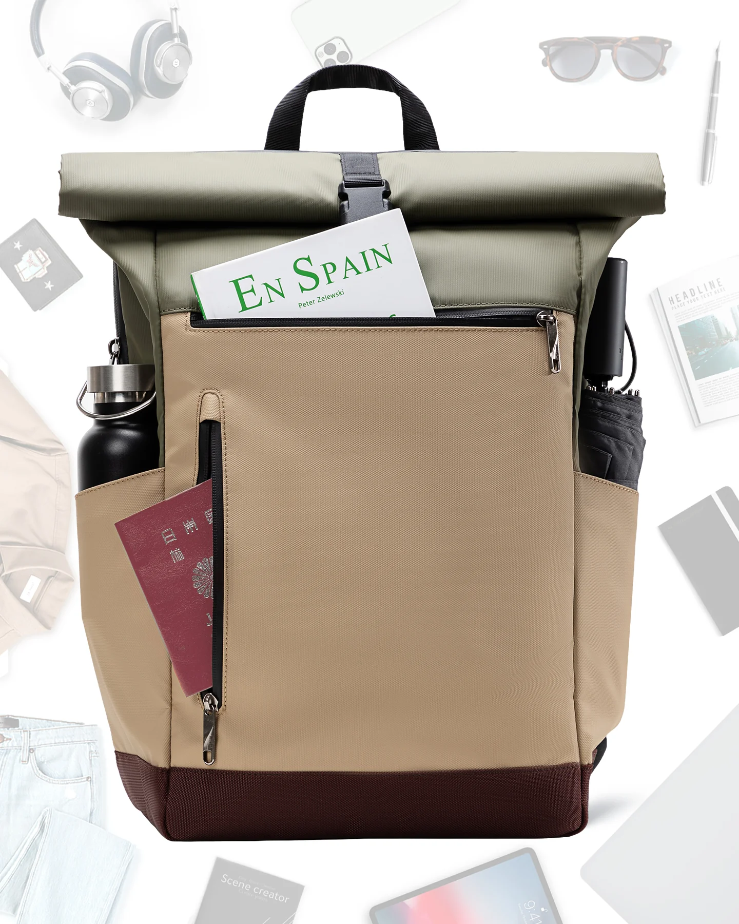 25-30L RollTop Rucksack wasserabweisend Daypack Laptoprucksack Schulrucksack, BP01003 - Image 16