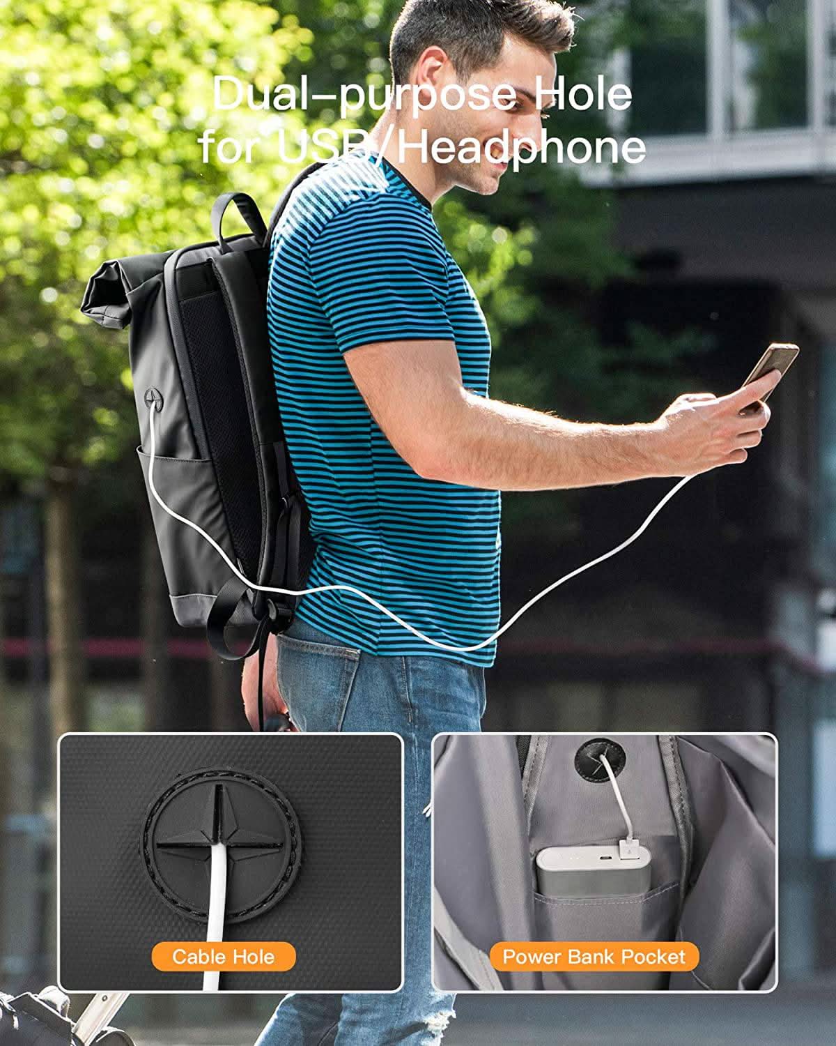 25-30L RollTop Rucksack wasserabweisend Daypack Laptoprucksack Schulrucksack, BP01003 - Image 5