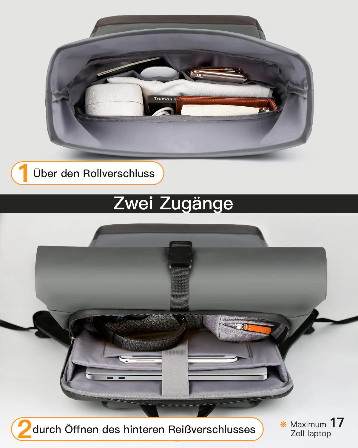 25-30L RollTop Rucksack wasserabweisend Daypack Laptoprucksack Schulrucksack, BP01003 - Image 9