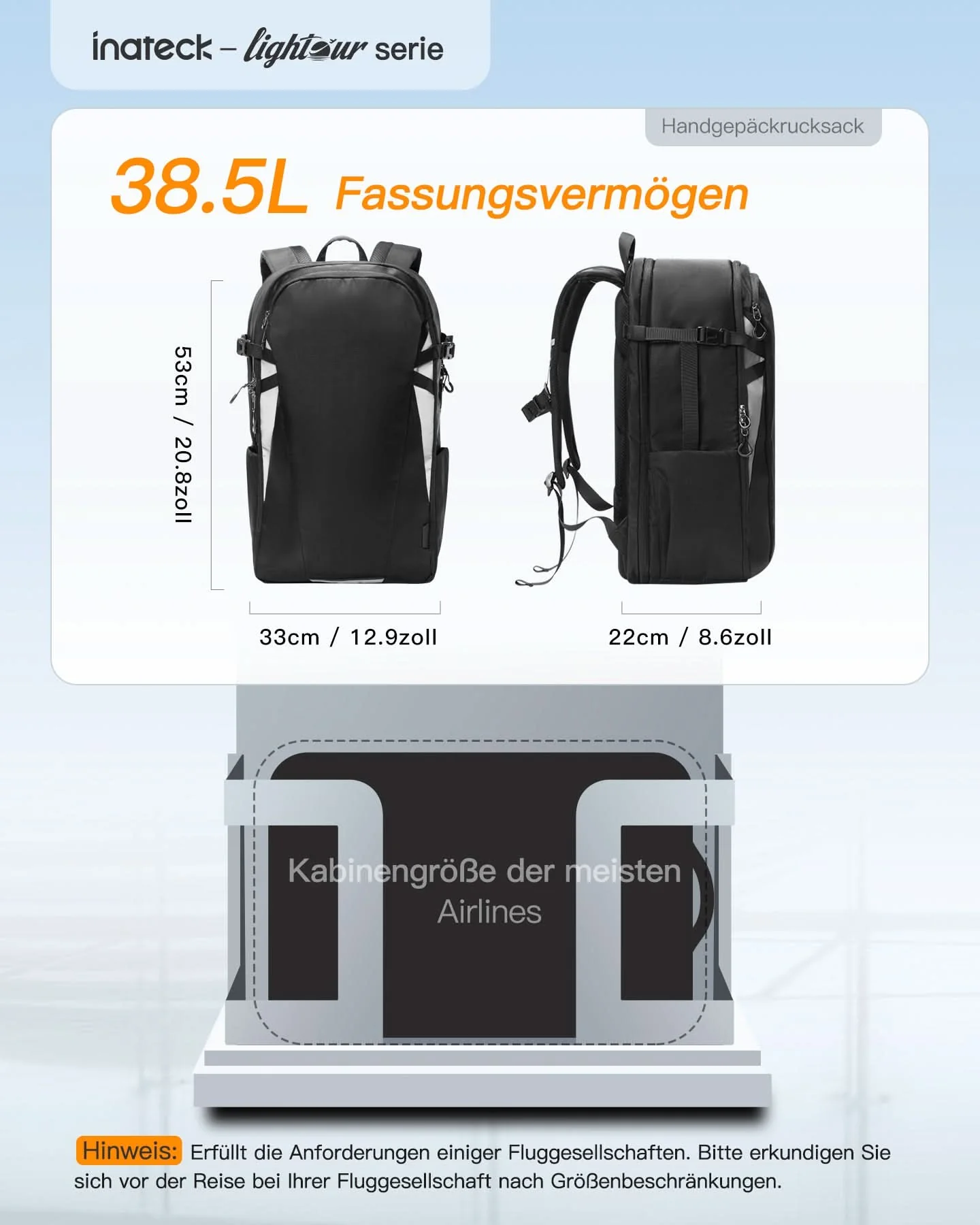 38,5L Leichter Reiserucksack, TSA Freundlich, für 15,6-17 Zoll Laptop, Schwarz, BP03009 - Image 3