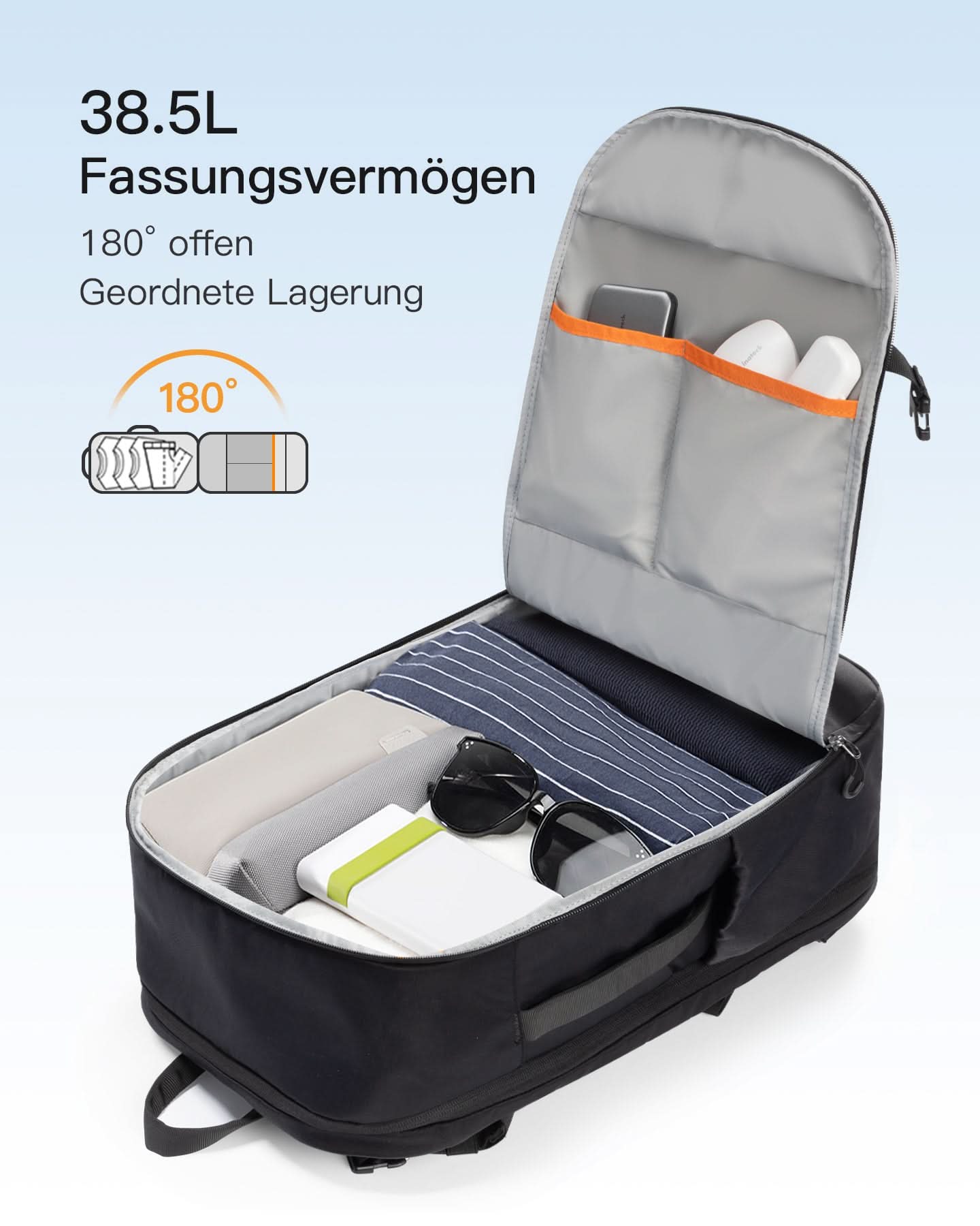 38,5L Leichter Reiserucksack, TSA Freundlich, für 15,6-17 Zoll Laptop, Schwarz, BP03009 - Image 4