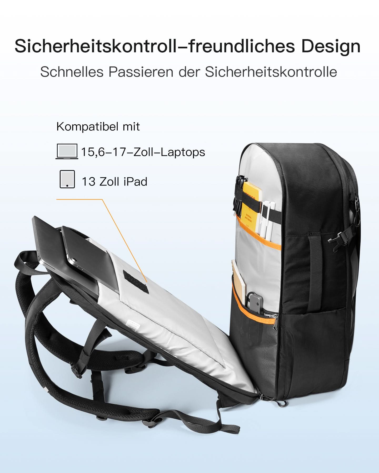 38,5L Leichter Reiserucksack, TSA Freundlich, für 15,6-17 Zoll Laptop, Schwarz, BP03009 - Image 5