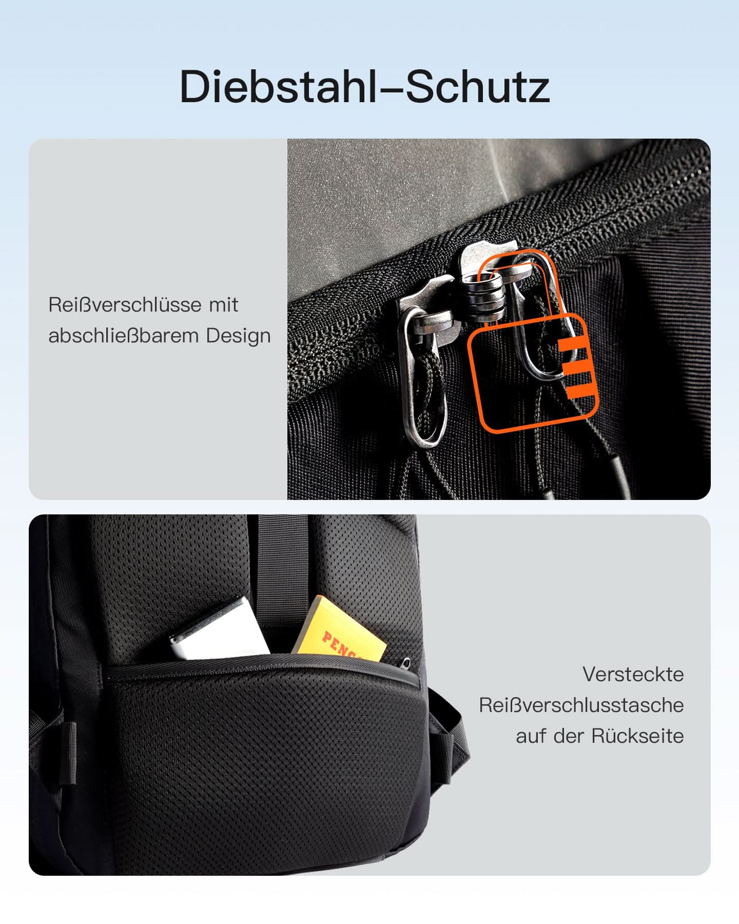 38,5L Leichter Reiserucksack, TSA Freundlich, für 15,6-17 Zoll Laptop, Schwarz, BP03009 - Image 7
