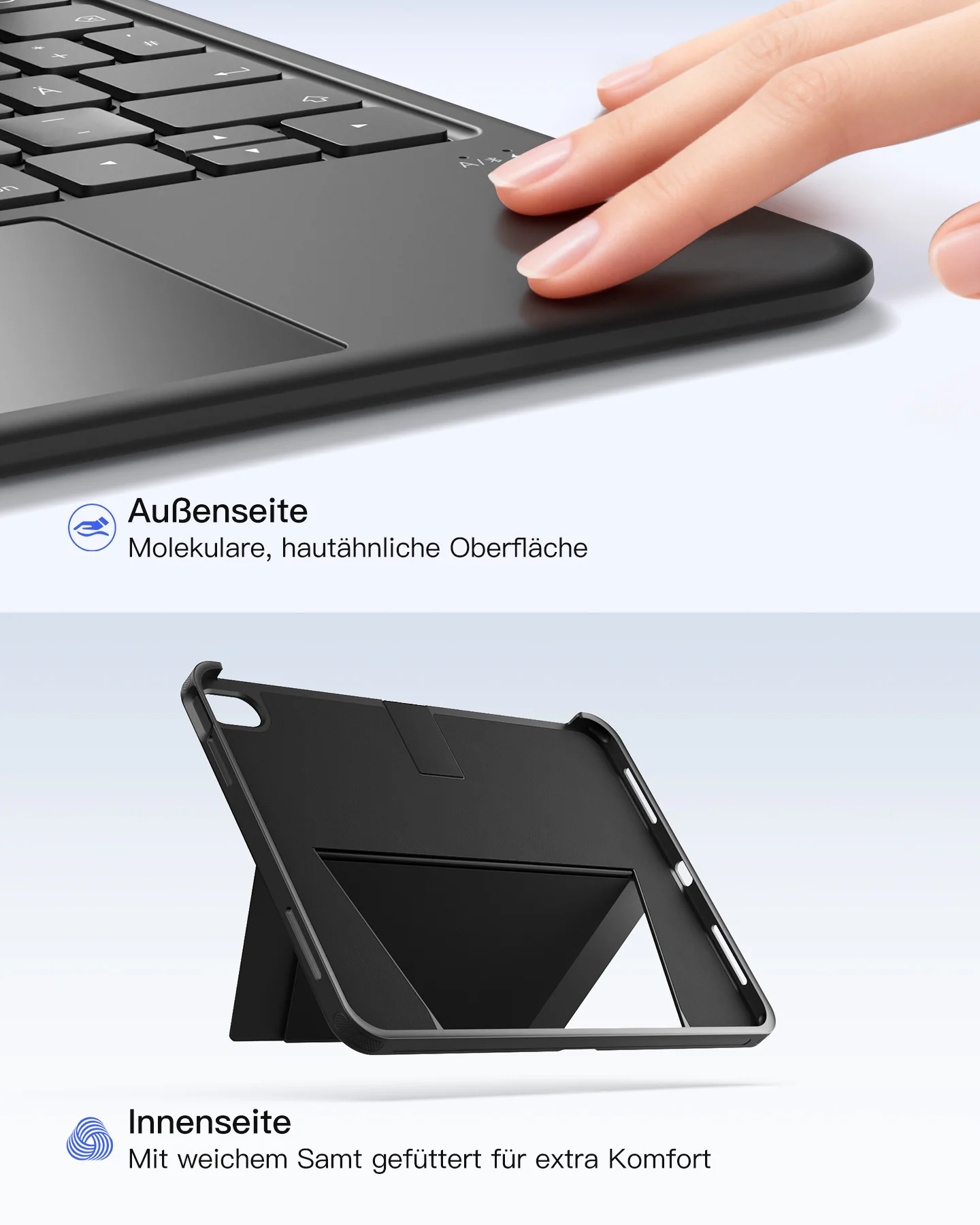 Abnehmbar Hülle mit Tastatur für iPad 11" A16 2025, iPad 10.9" 2022,mit Stifthalter, QWERTZ, AceTouch Pro, KB403-10 | Red Dot Design Award 2026 - Image 21