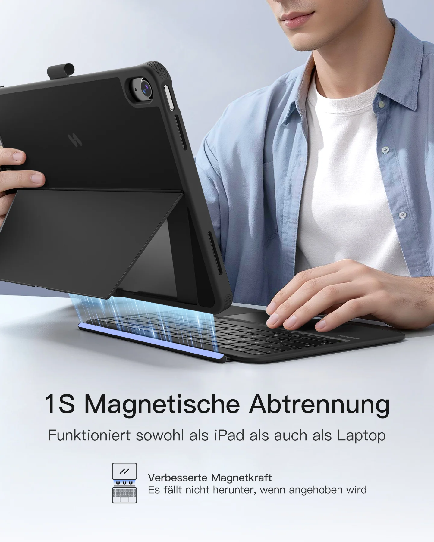 Abnehmbar Hülle mit Tastatur für iPad 11" A16 2025, iPad 10.9" 2022,mit Stifthalter, QWERTZ, AceTouch Pro, KB403-10 | Red Dot Design Award 2026 - Image 23