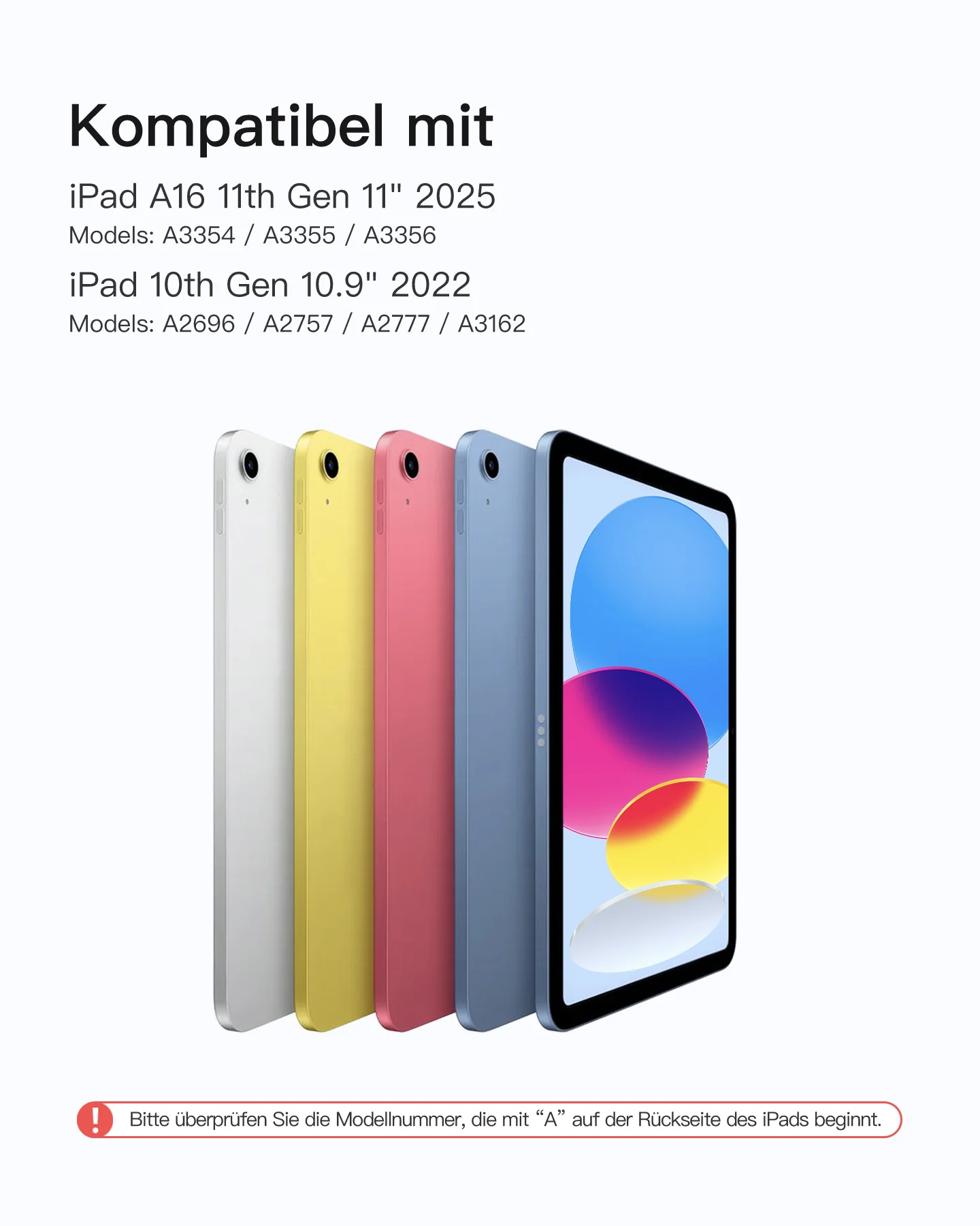 Abnehmbar Hülle mit Tastatur für iPad 11" A16 2025, iPad 10.9" 2022,mit Stifthalter, QWERTZ, AceTouch Pro, KB403-10 | Red Dot Design Award 2026 - Image 29
