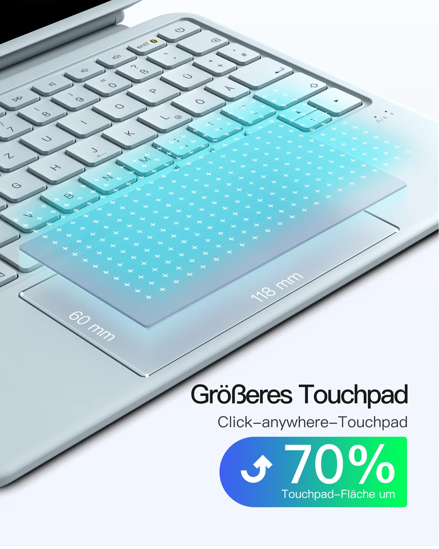 Abnehmbar Hülle mit Tastatur für iPad 11" A16 2025, iPad 10.9" 2022,mit Stifthalter, QWERTZ, AceTouch Pro, KB403-10 | Red Dot Design Award 2026 - Image 35