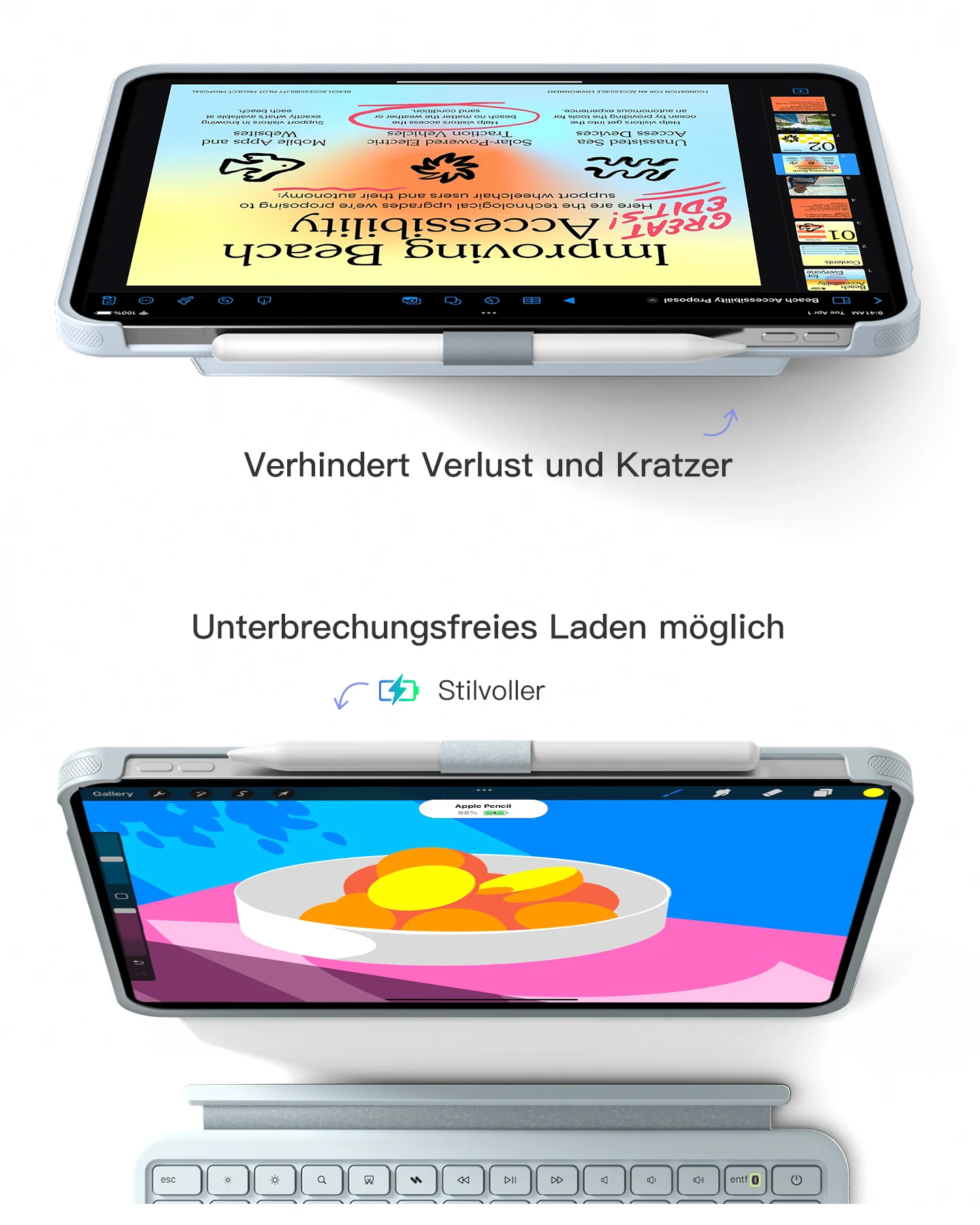Abnehmbar Hülle mit Tastatur für iPad 11" A16 2025, iPad 10.9" 2022,mit Stifthalter, QWERTZ, AceTouch Pro, KB403-10 | Red Dot Design Award 2026 - Image 36