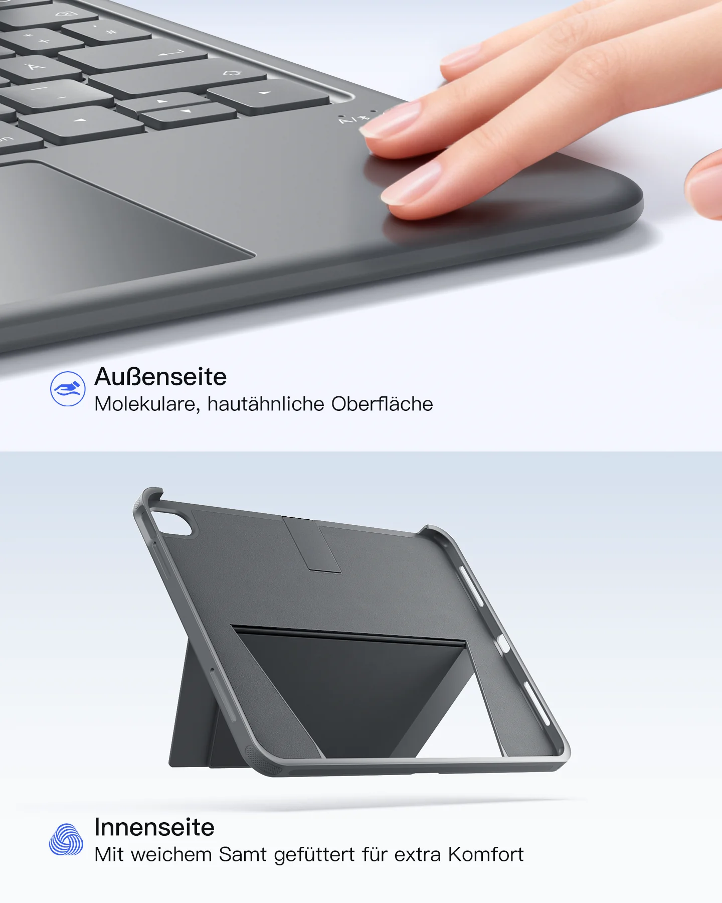 Abnehmbar Hülle mit Tastatur für iPad 11" A16 2025, iPad 10.9" 2022,mit Stifthalter, QWERTZ, AceTouch Pro, KB403-10 | Red Dot Design Award 2026 - Image 6