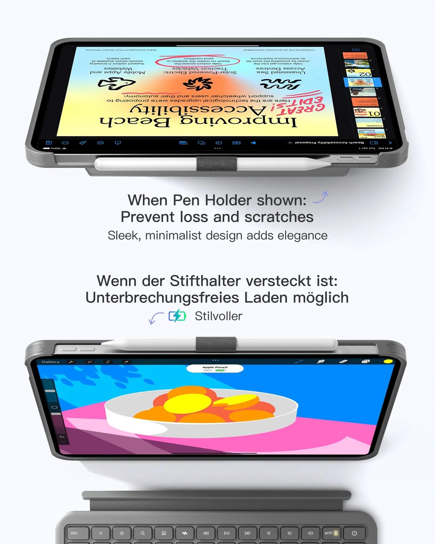 Abnehmbar Hülle mit Tastatur für iPad 11" A16 2025, iPad 10.9" 2022,mit Stifthalter, QWERTZ, AceTouch Pro, KB403-10 | Red Dot Design Award 2026 - Image 8
