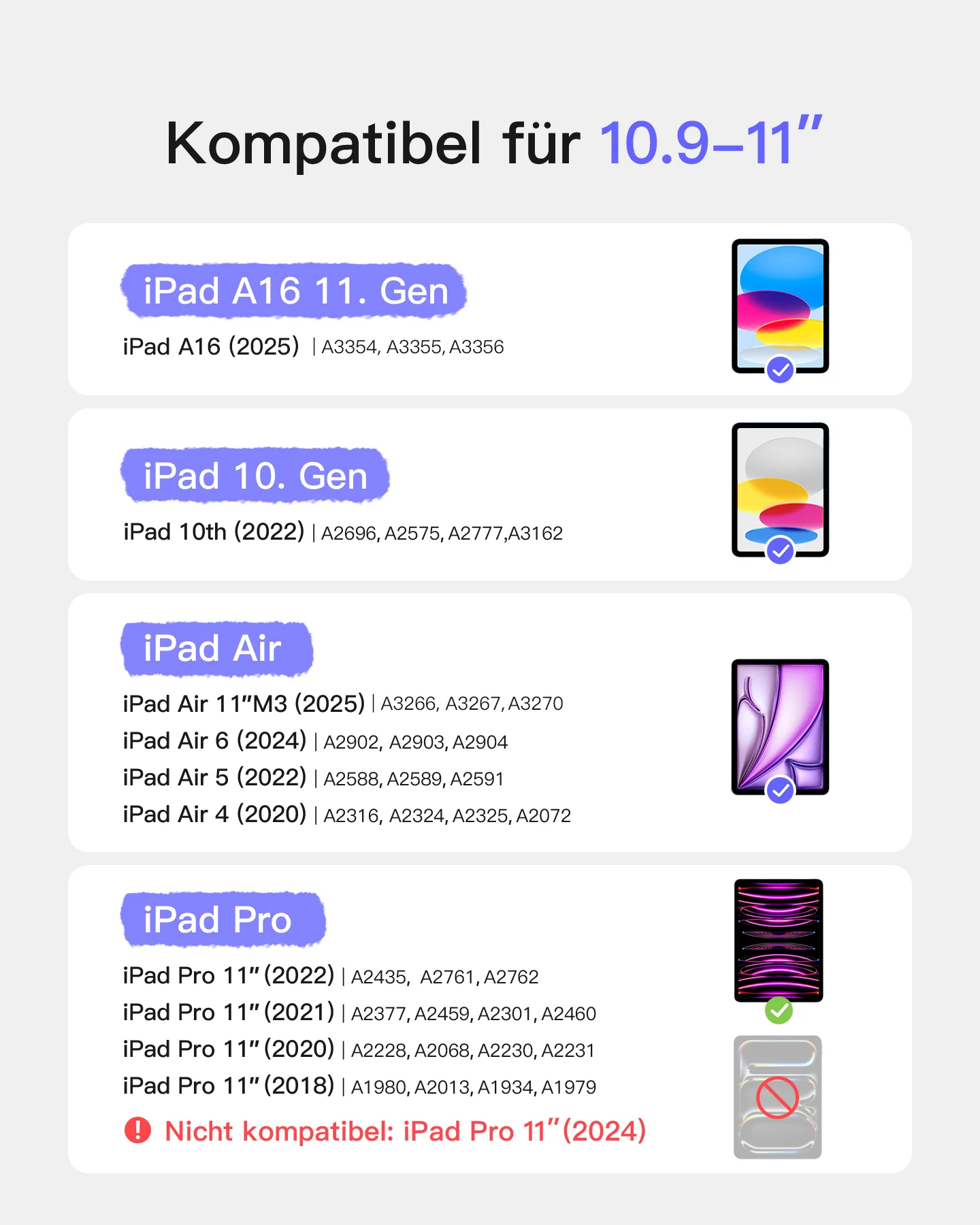 Abnehmbar Tastatur für iPad 11" A16 (2025), iPad Air 11" M4/M3/M2 (2026/2025/2024), iPad Air 10.9" 5/4, iPad Pro 11" 4/3/2/1, KB002 - Image 3