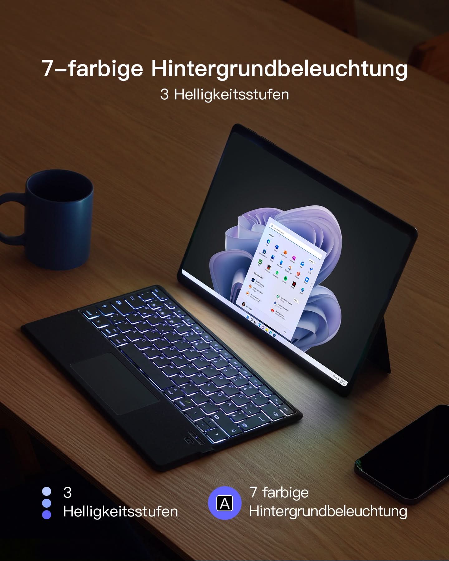 KI-Funktion Tablet Tastatur, Unterstützt Windows, iPad OS, Android, iOS, QWERTZ, KB01104 - Image 9