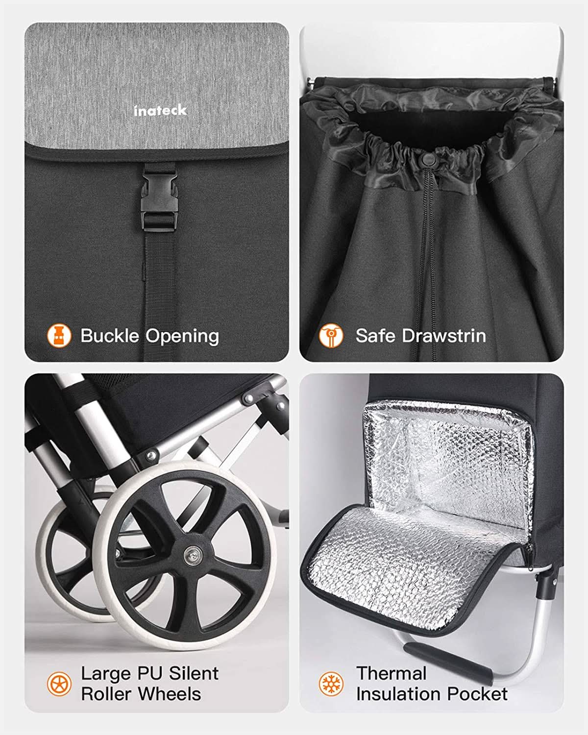 Einkaufstrolley mit großer Ladekapazität, Wärmedämmung Tasche AB05001 Schwarz - Image 5