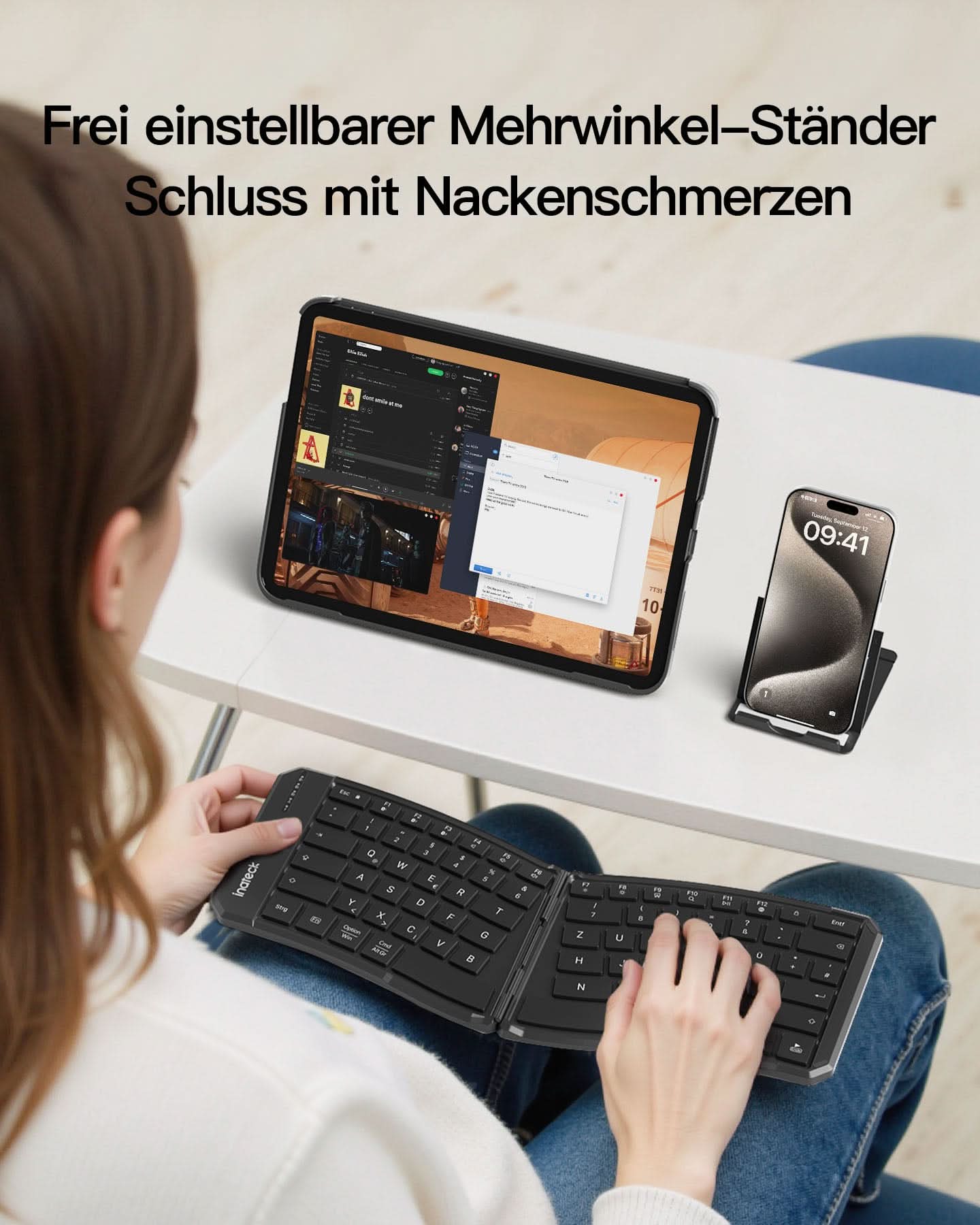 Faltbare Tastatur Ergonomische, QWERTZ,mit 3 Bluetooth, Nomad Ergo KB603 - Image 12