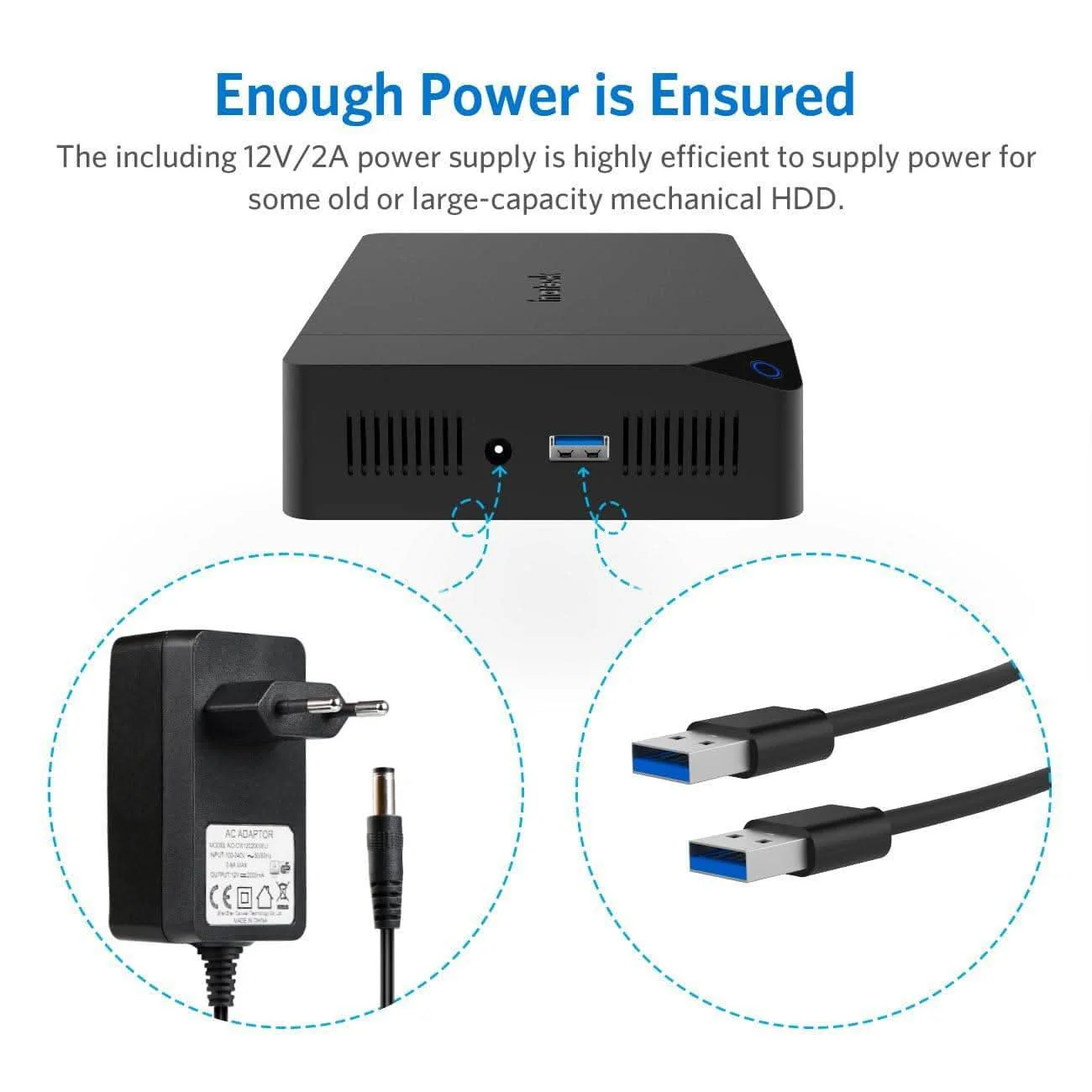 3.5 USB 3.0, HDD Gehäuse für 2,5”/ 3,5” SATA HDD SSD, Unterstützt UASP und maximal 20 TB Laufwerke, 12 V/ 2A Netzteil - FE3002 - Image 4