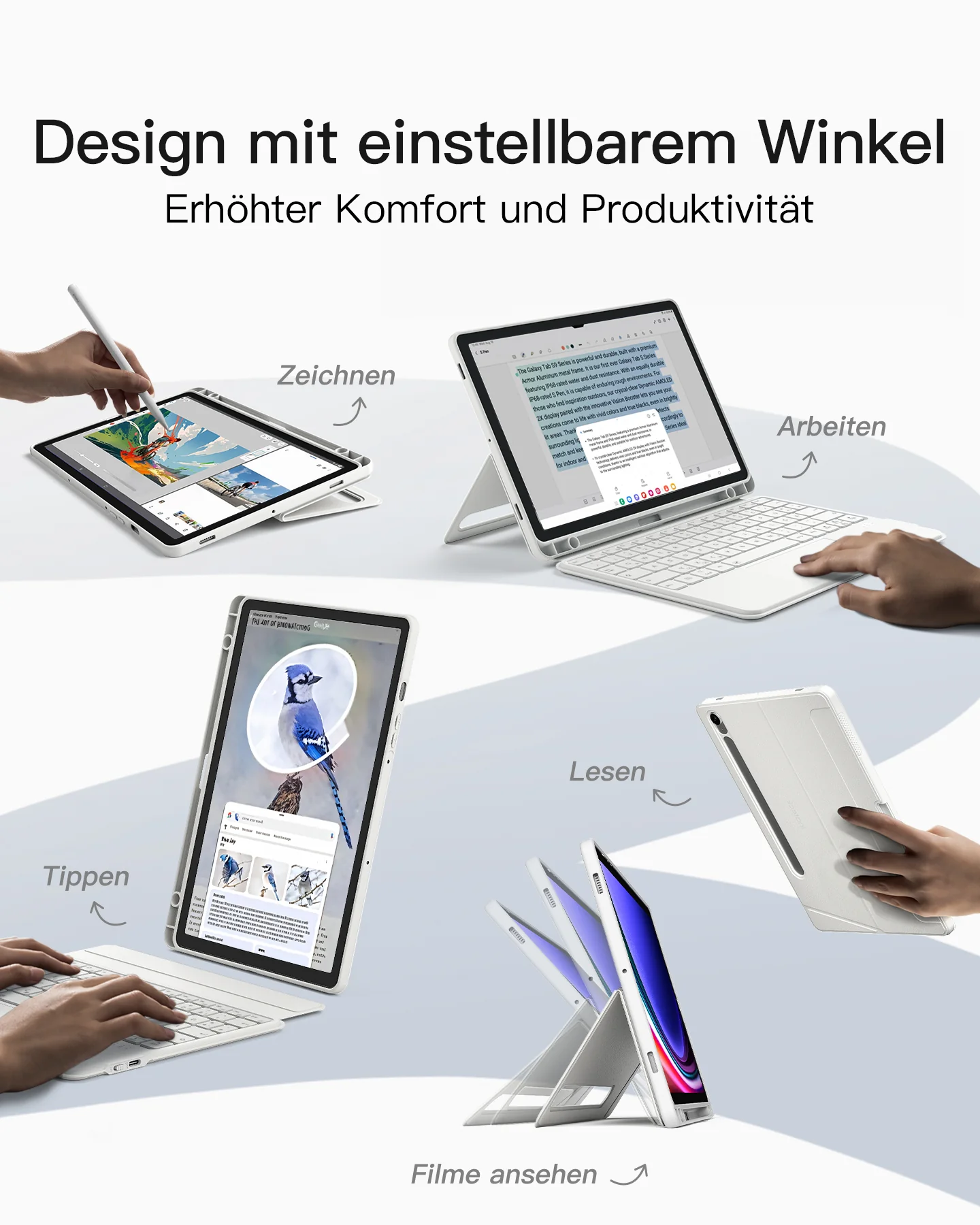 Hülle für Samsung Galaxy Tab S10 FE/S9 FE/S9, Hoch-/Querformat Ständer Tastatur mit Touchpad, N0064 - Image 13