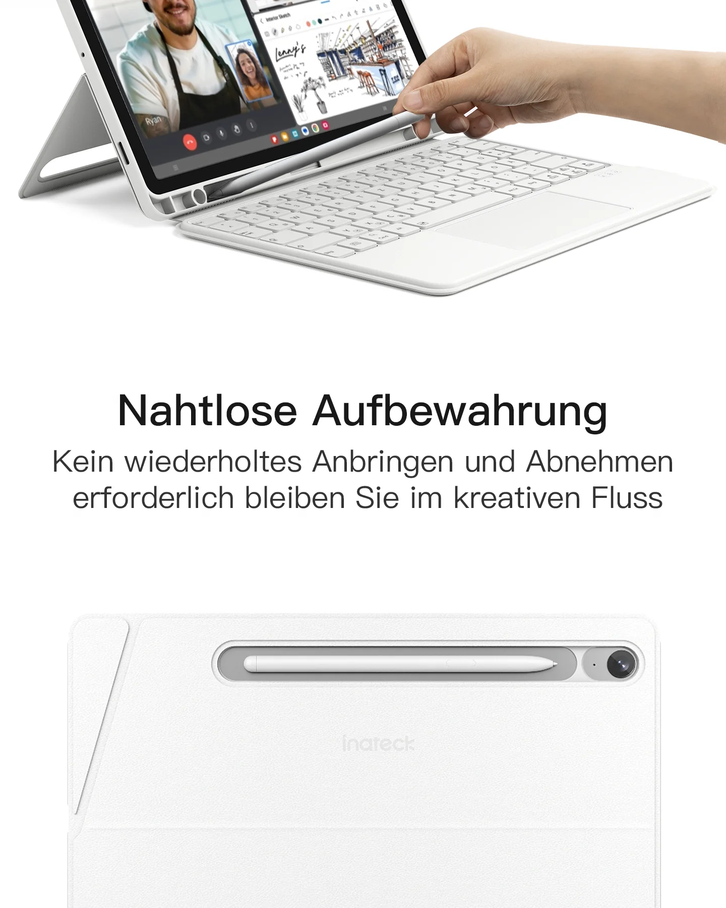 Hülle für Samsung Galaxy Tab S10 FE/S9 FE/S9, Hoch-/Querformat Ständer Tastatur mit Touchpad, N0064 - Image 15