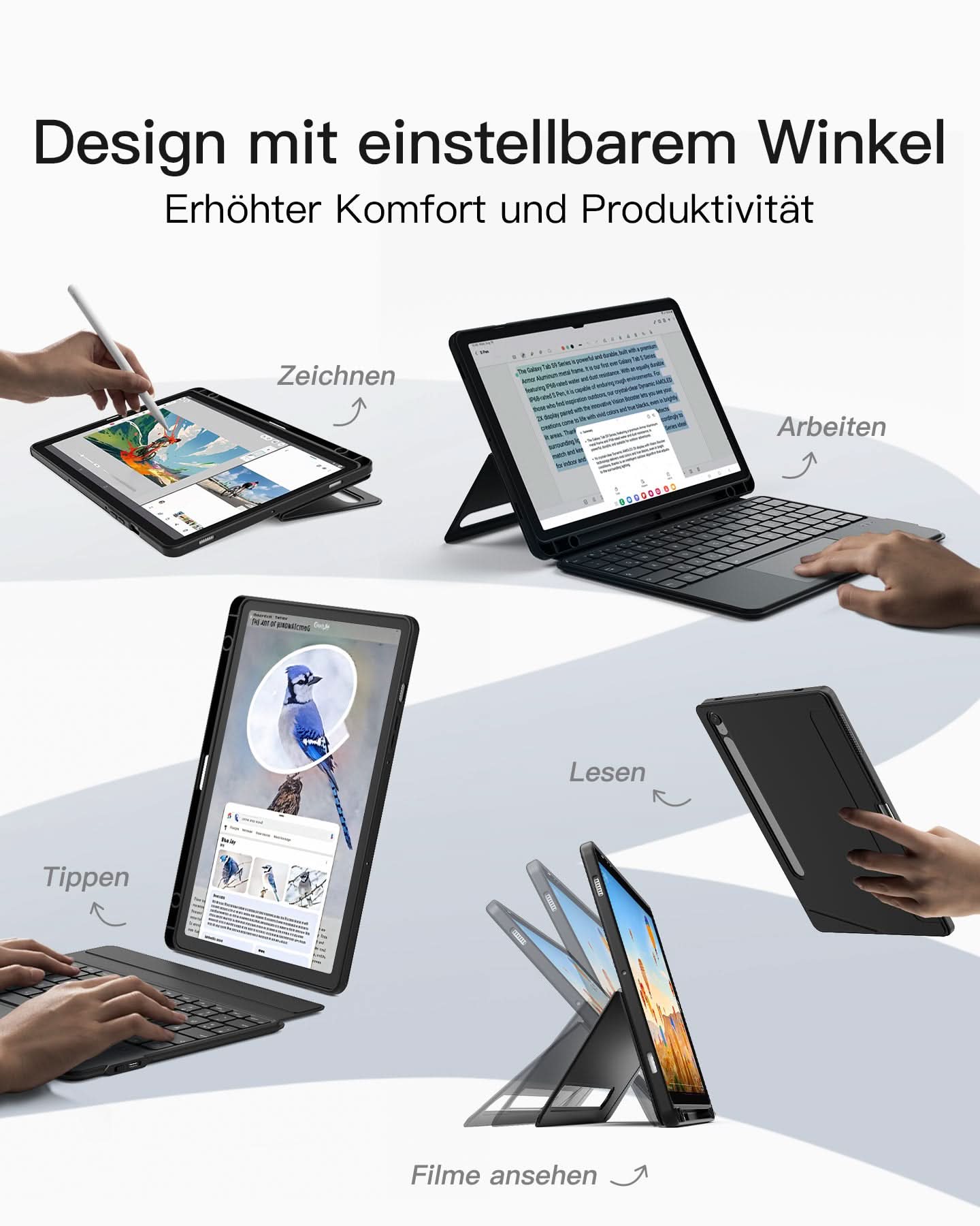 Hülle für Samsung Galaxy Tab S10 FE/S9 FE/S9, Hoch-/Querformat Ständer Tastatur mit Touchpad, N0064 - Image 4