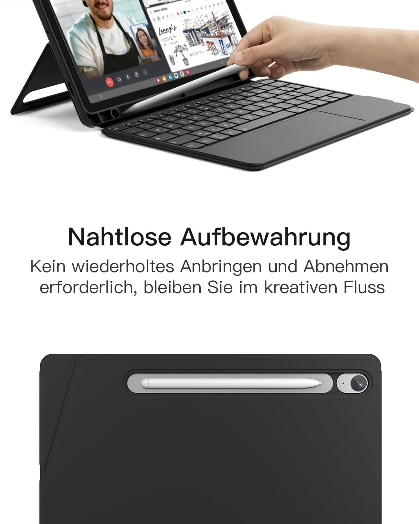 Hülle für Samsung Galaxy Tab S10 FE/S9 FE/S9, Hoch-/Querformat Ständer Tastatur mit Touchpad, N0064 - Image 6
