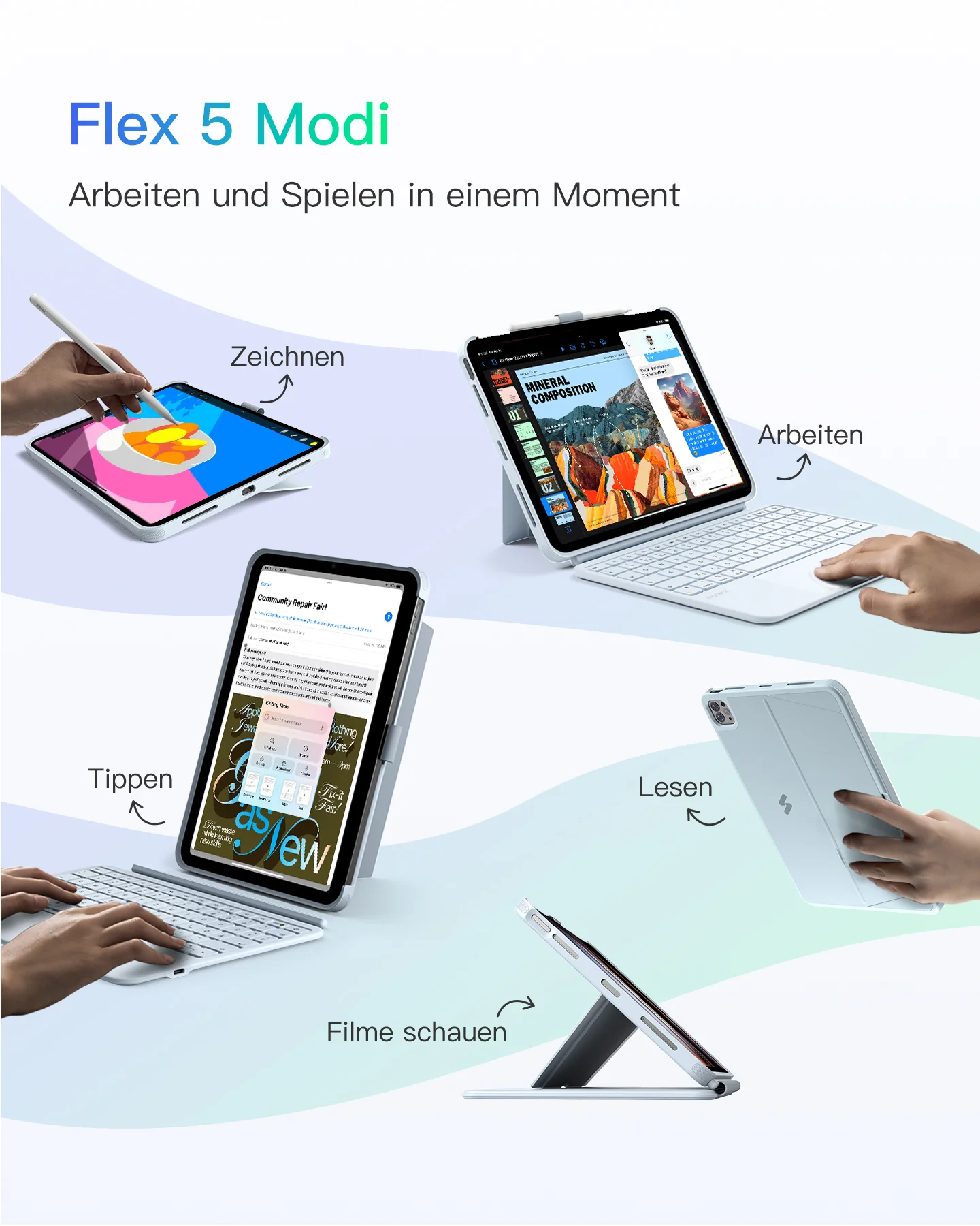 Inateck Abnehmbar Hülle mit Tastatur für iPad Air 11 Zoll(2026/2025/2024), iPad Air 5/4,für iPad Pro 11 Zoll, QWERTZ, AceTouch Pro, KB403-11A | Red Dot Design Award 2026 - Image 25