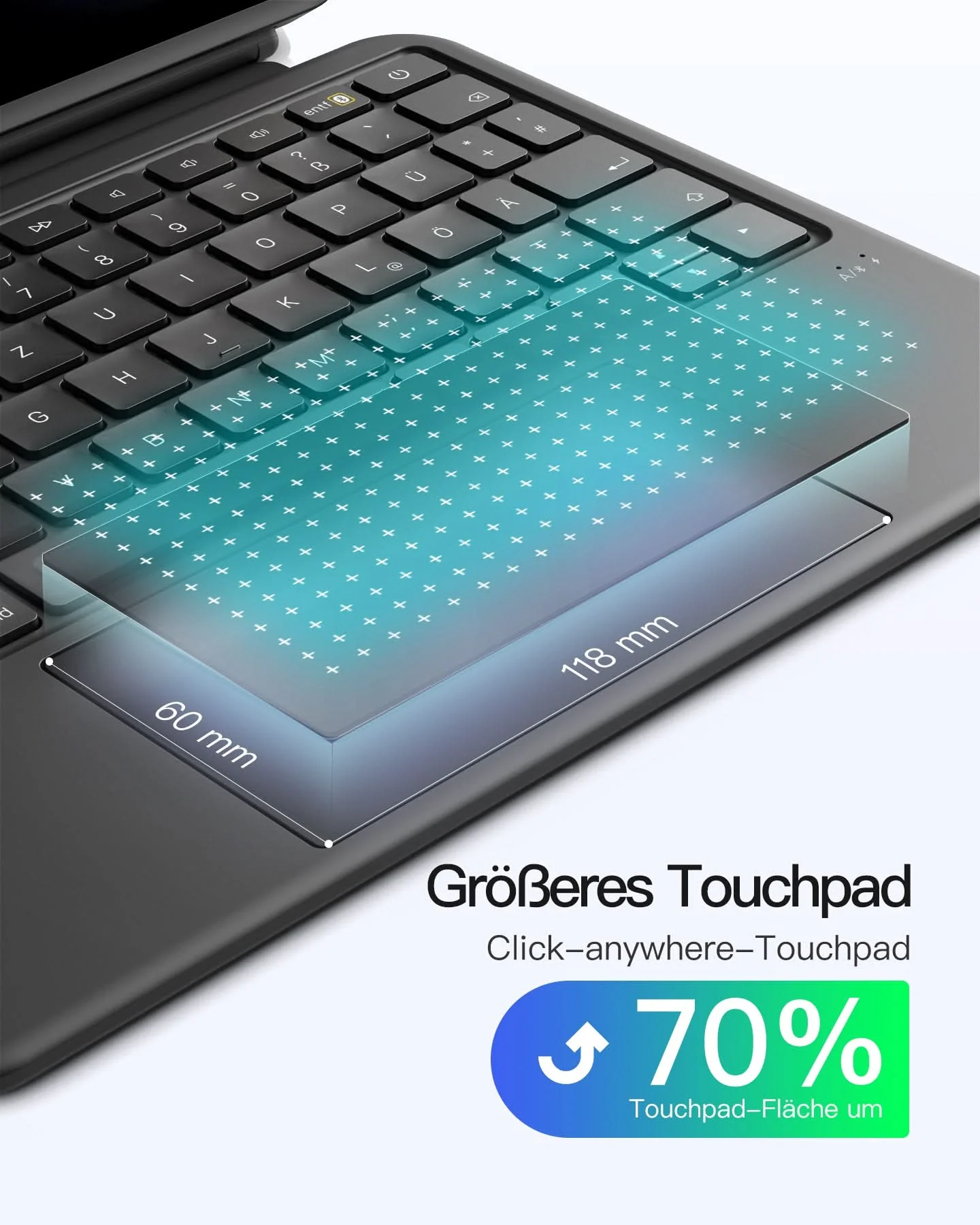 Inateck Abnehmbar Hülle mit Tastatur für iPad Air 11 Zoll(2026/2025/2024), iPad Air 5/4,für iPad Pro 11 Zoll, QWERTZ, AceTouch Pro, KB403-11A | Red Dot Design Award 2026 - Image 7