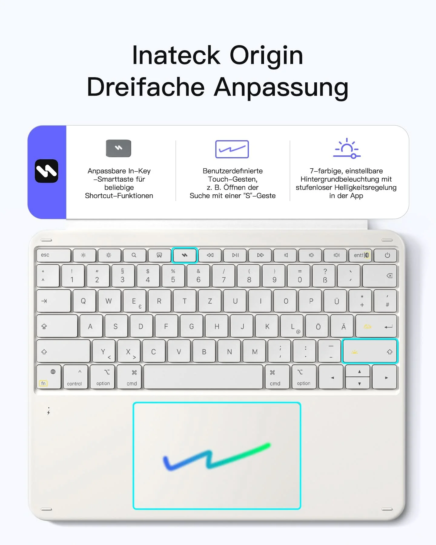 Inateck Abnehmbar Tastatur Hülle Kompatibel mit iPad Air 13" M4/M3/M2 (2026/2025/2024), iPad Pro 12.9" 6/5/4/3 Gen,QWERTZ, AceTouch, KB04122-13A - Image 13