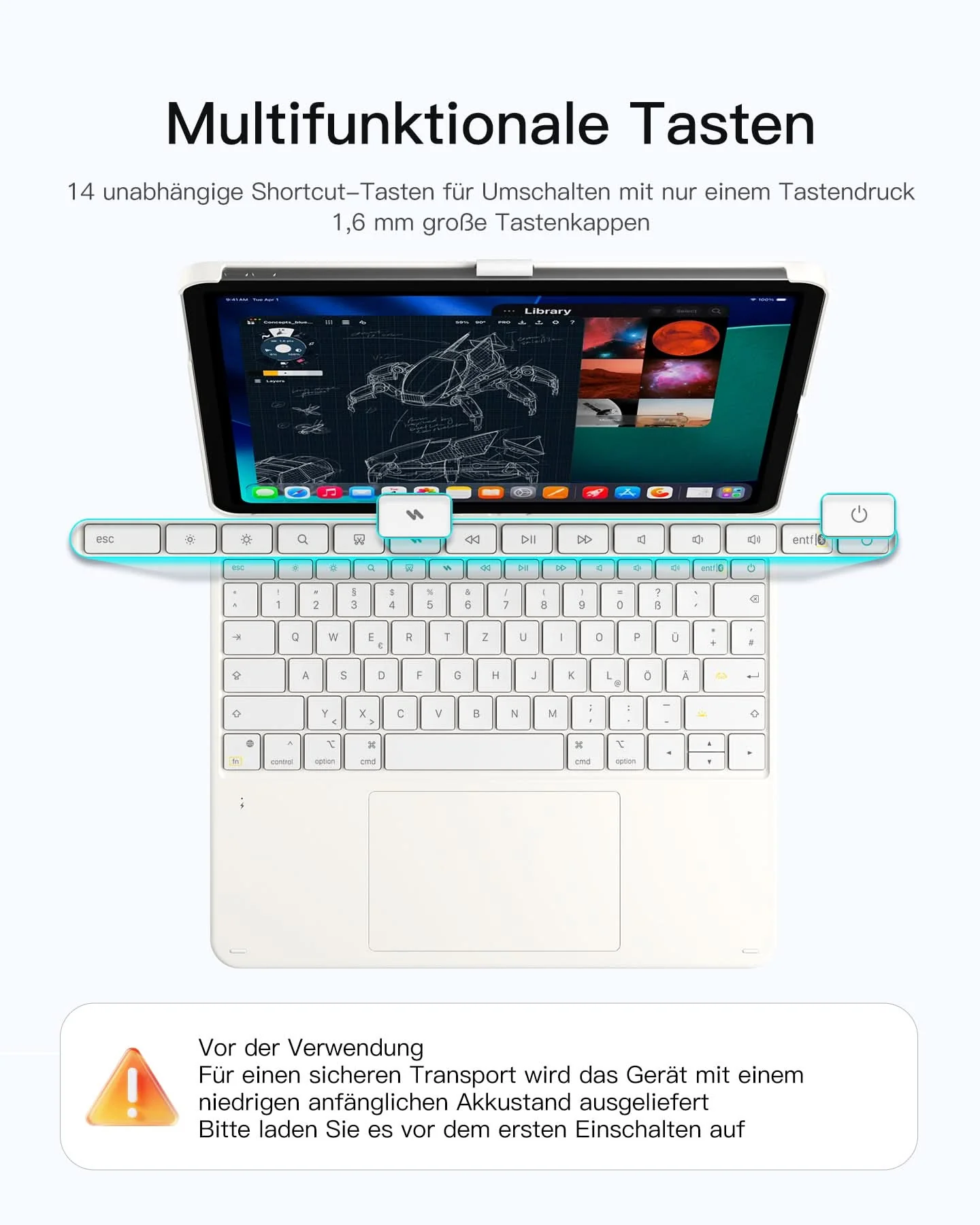 Inateck Abnehmbar Tastatur Hülle Kompatibel mit iPad Air 13" M4/M3/M2 (2026/2025/2024), iPad Pro 12.9" 6/5/4/3 Gen,QWERTZ, AceTouch, KB04122-13A - Image 15