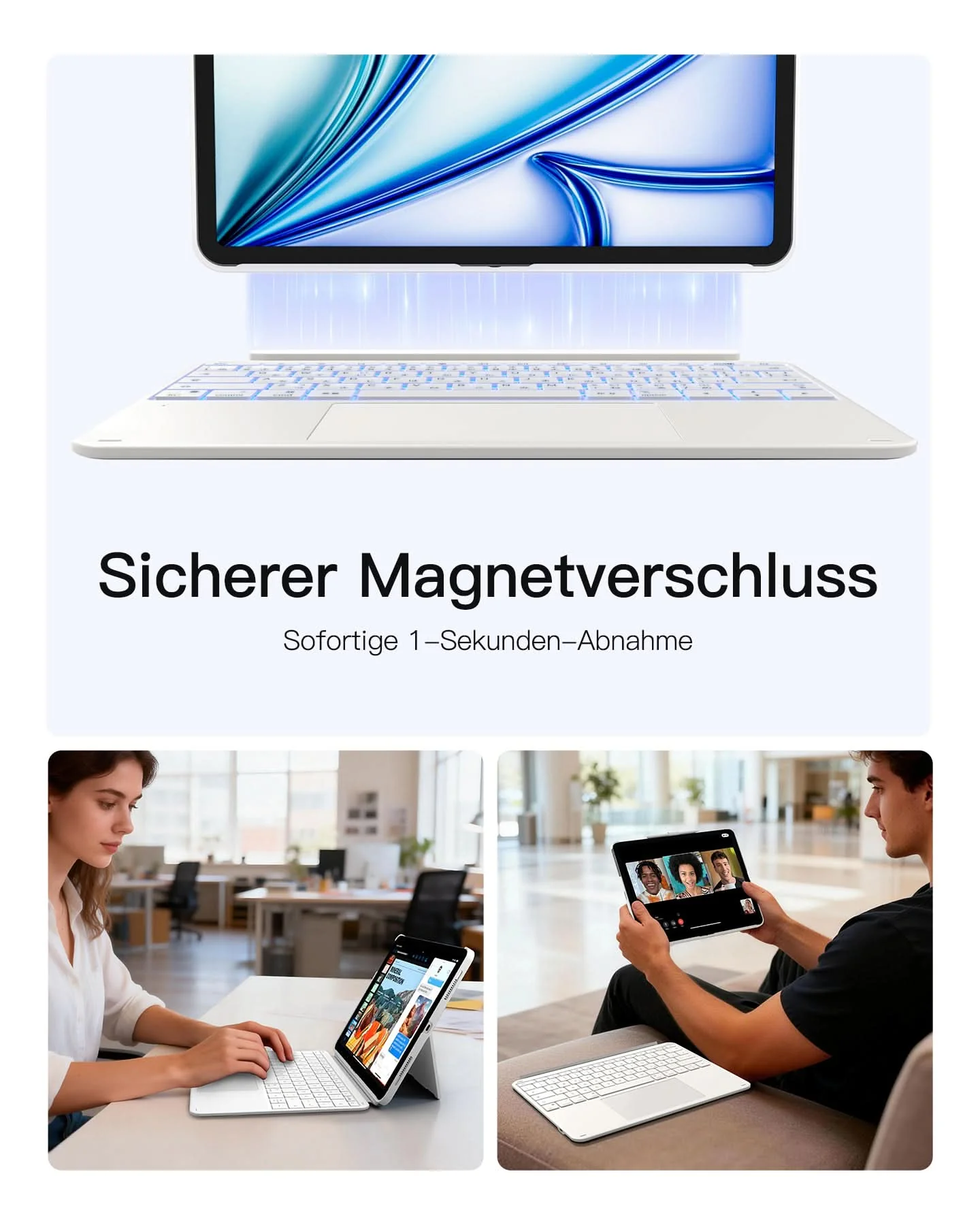 Inateck Abnehmbar Tastatur Hülle Kompatibel mit iPad Air 13" M4/M3/M2 (2026/2025/2024), iPad Pro 12.9" 6/5/4/3 Gen,QWERTZ, AceTouch, KB04122-13A - Image 16
