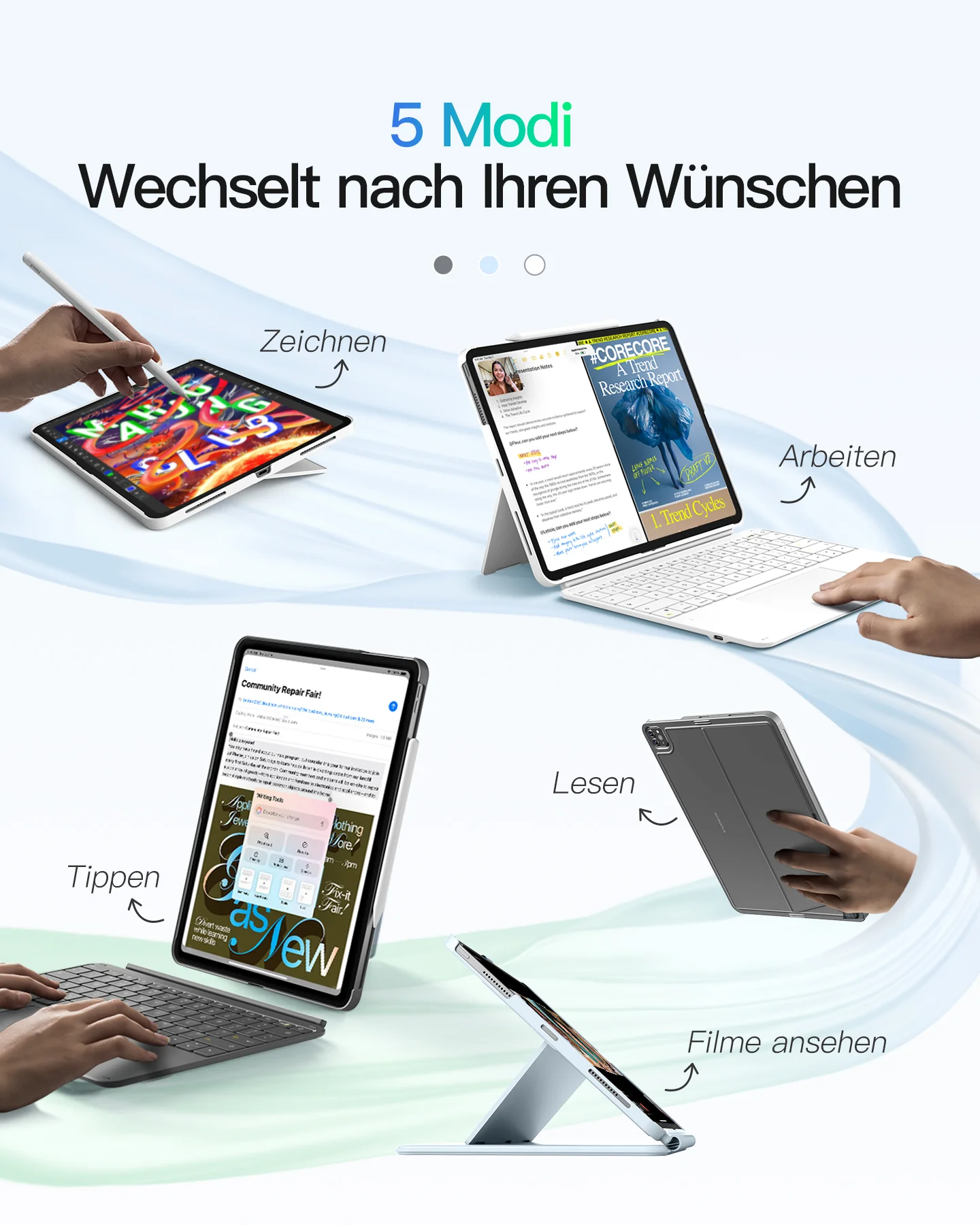 Inateck Abnehmbar Tastatur Hülle Kompatibel mit iPad Air 13" M4/M3/M2 (2026/2025/2024), iPad Pro 12.9" 6/5/4/3 Gen,QWERTZ, AceTouch, KB04122-13A - Image 21