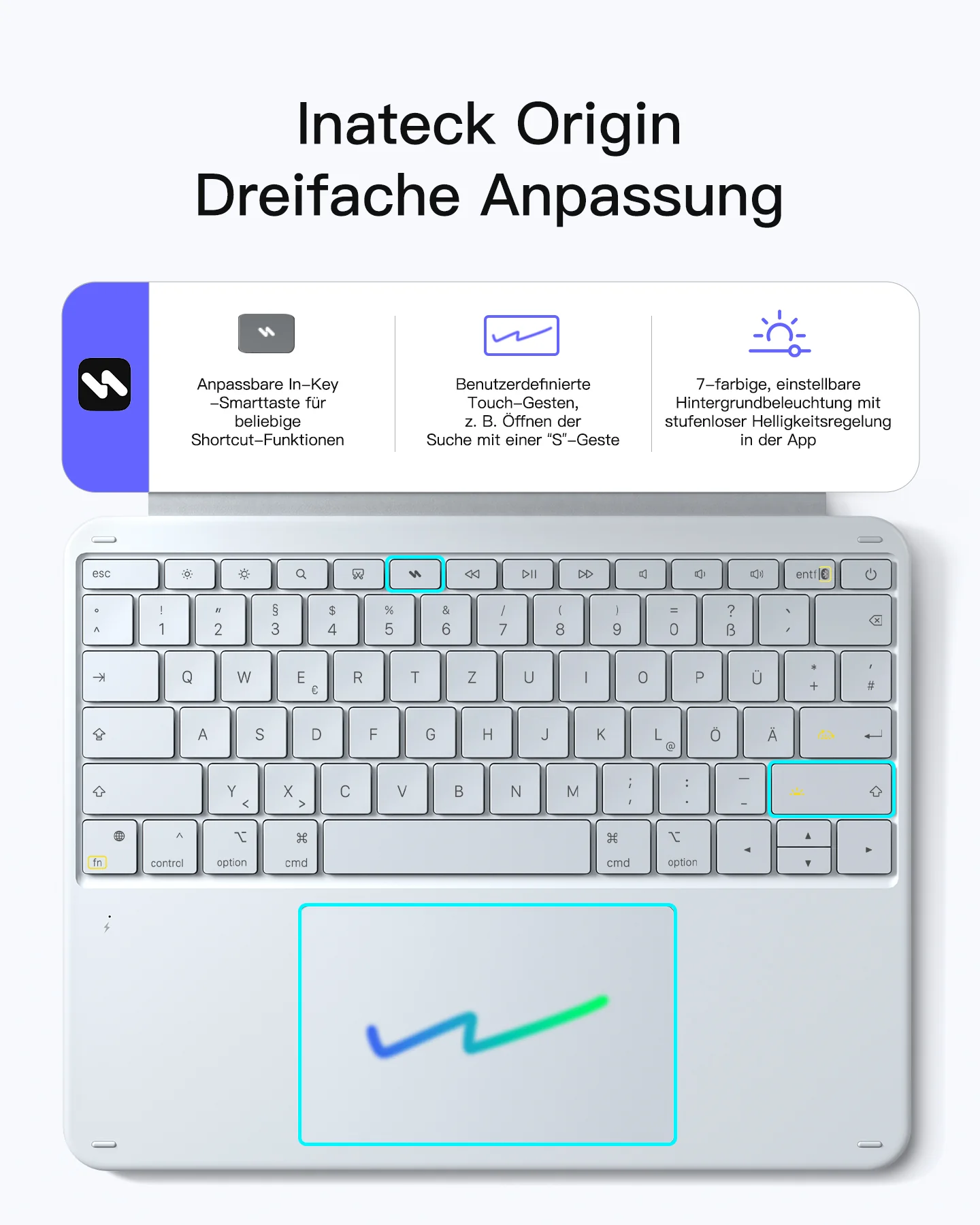 Inateck Abnehmbar Tastatur Hülle Kompatibel mit iPad Air 13" M4/M3/M2 (2026/2025/2024), iPad Pro 12.9" 6/5/4/3 Gen,QWERTZ, AceTouch, KB04122-13A - Image 22