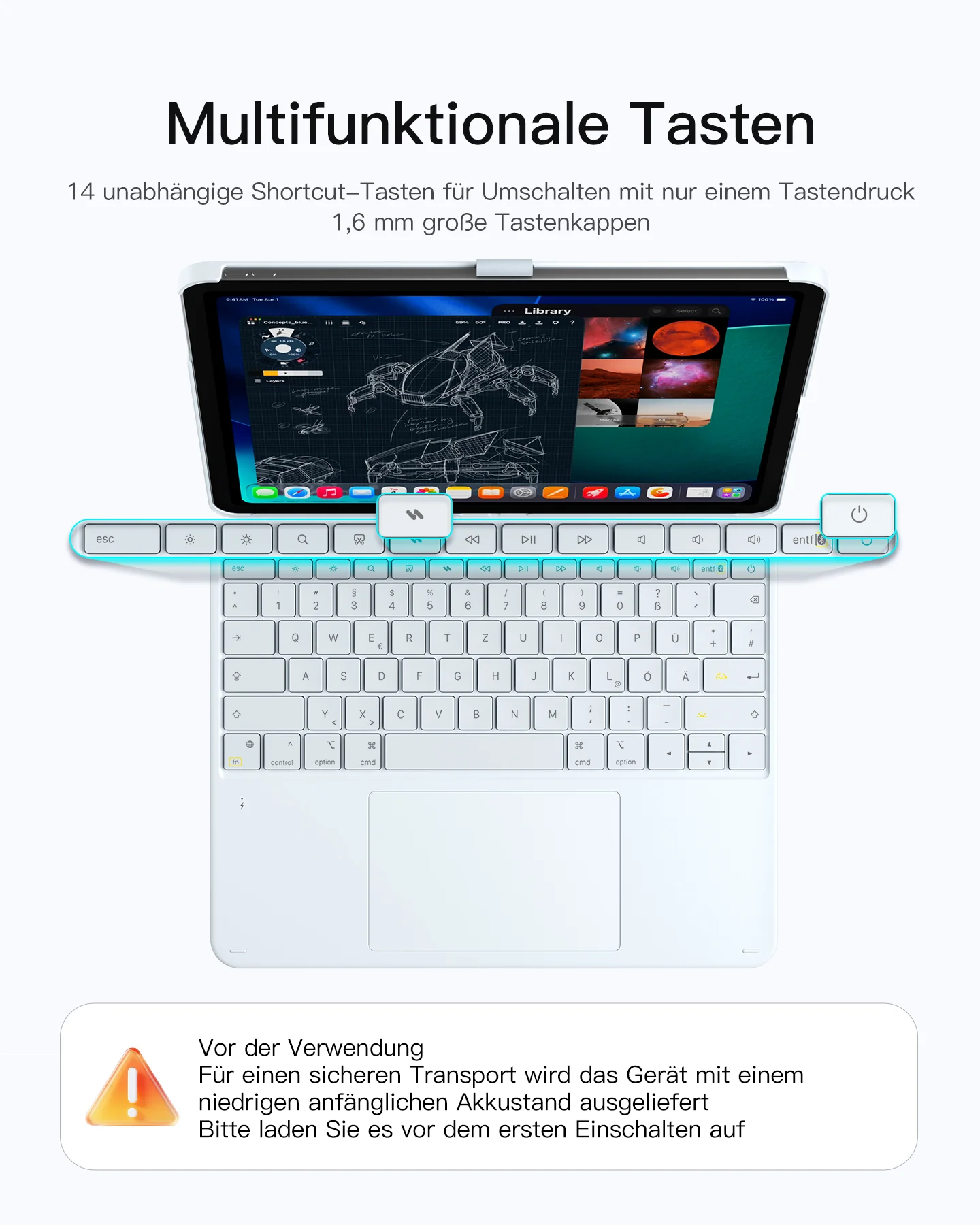 Inateck Abnehmbar Tastatur Hülle Kompatibel mit iPad Air 13" M4/M3/M2 (2026/2025/2024), iPad Pro 12.9" 6/5/4/3 Gen,QWERTZ, AceTouch, KB04122-13A - Image 23