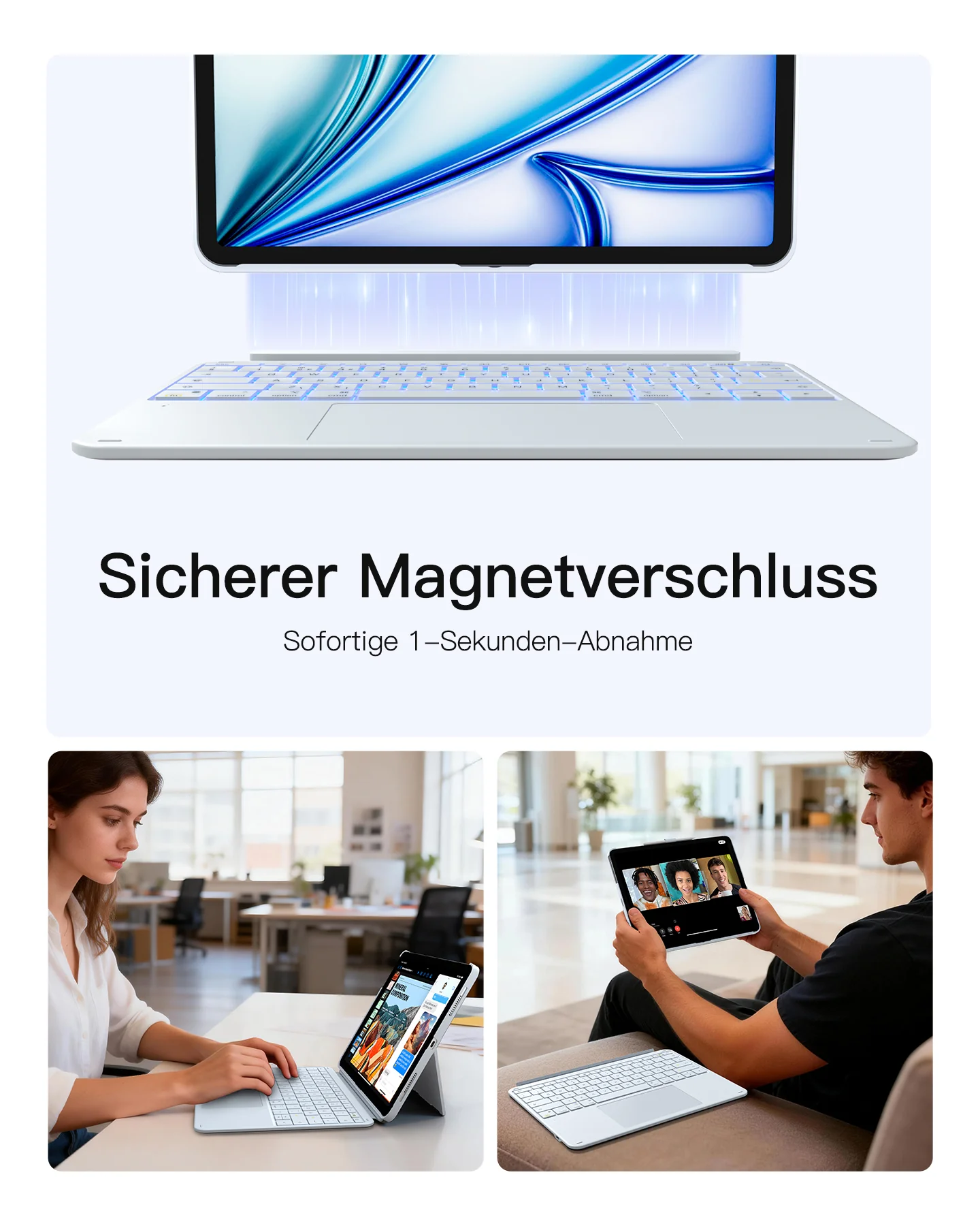 Inateck Abnehmbar Tastatur Hülle Kompatibel mit iPad Air 13" M4/M3/M2 (2026/2025/2024), iPad Pro 12.9" 6/5/4/3 Gen,QWERTZ, AceTouch, KB04122-13A - Image 24