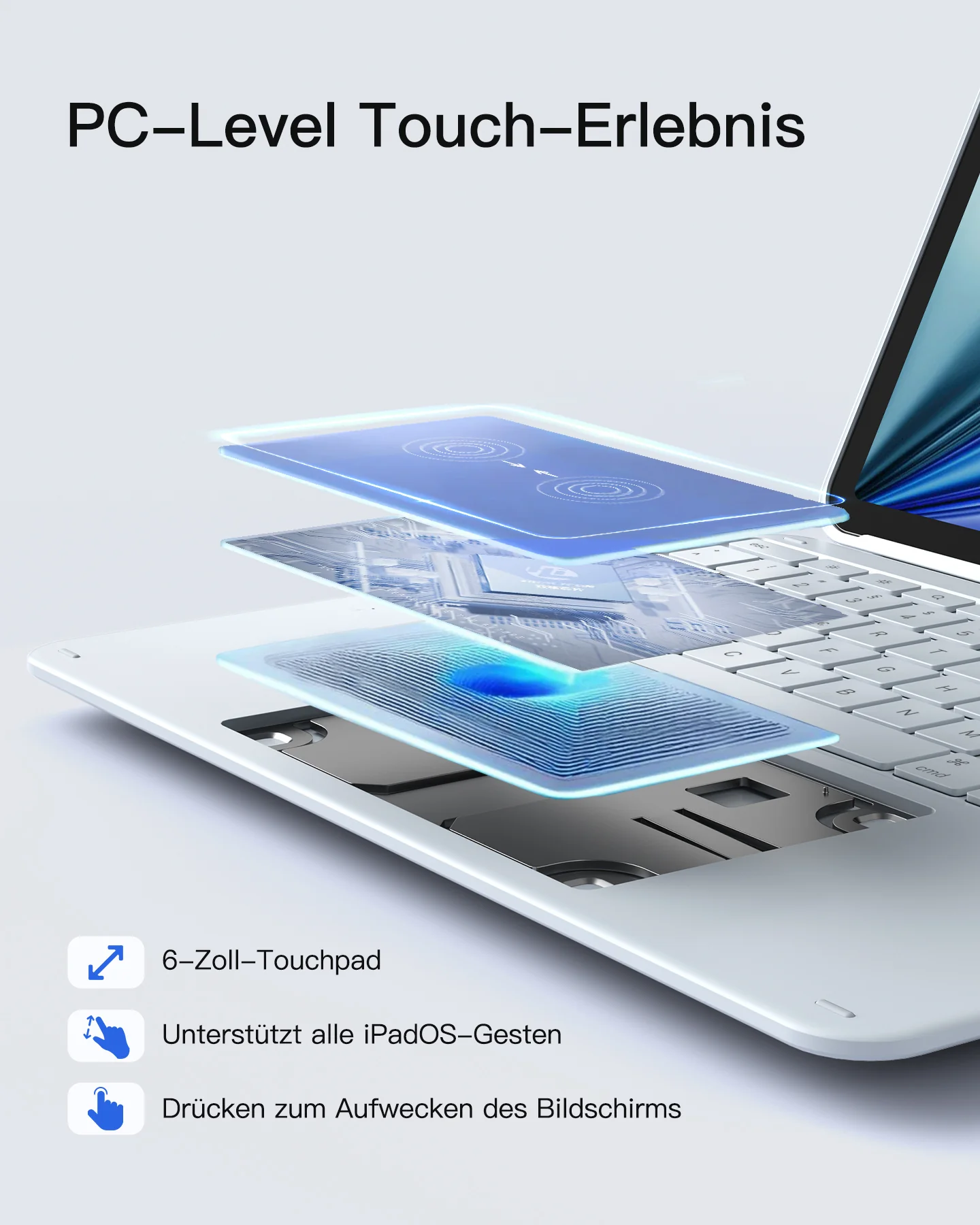 Inateck Abnehmbar Tastatur Hülle Kompatibel mit iPad Air 13" M4/M3/M2 (2026/2025/2024), iPad Pro 12.9" 6/5/4/3 Gen,QWERTZ, AceTouch, KB04122-13A - Image 27