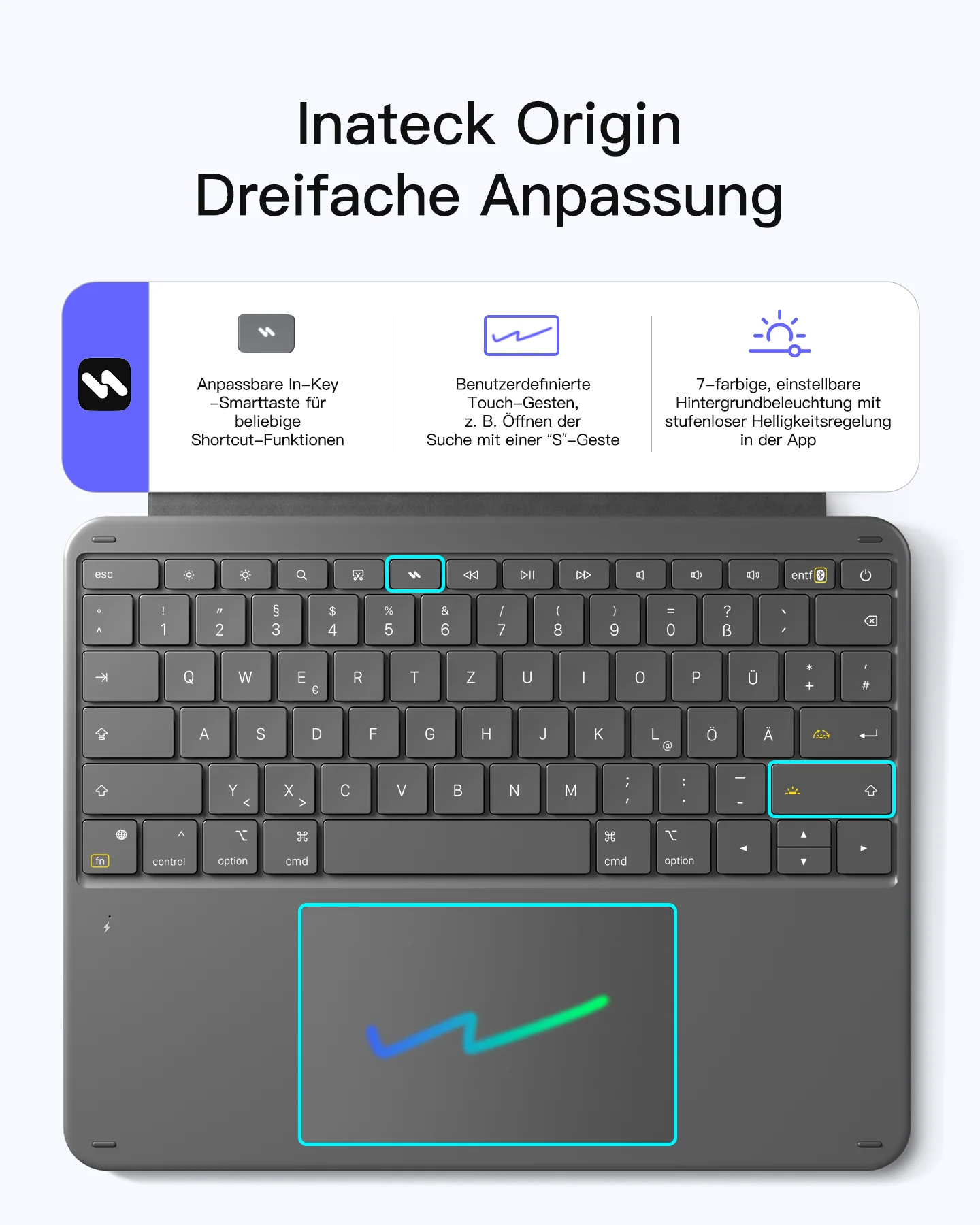 Inateck Abnehmbar Tastatur Hülle Kompatibel mit iPad Air 13" M4/M3/M2 (2026/2025/2024), iPad Pro 12.9" 6/5/4/3 Gen,QWERTZ, AceTouch, KB04122-13A - Image 4
