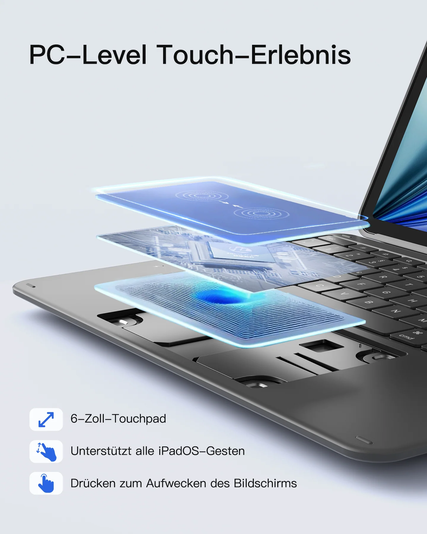 Inateck Abnehmbar Tastatur Hülle Kompatibel mit iPad Air 13" M4/M3/M2 (2026/2025/2024), iPad Pro 12.9" 6/5/4/3 Gen,QWERTZ, AceTouch, KB04122-13A - Image 5