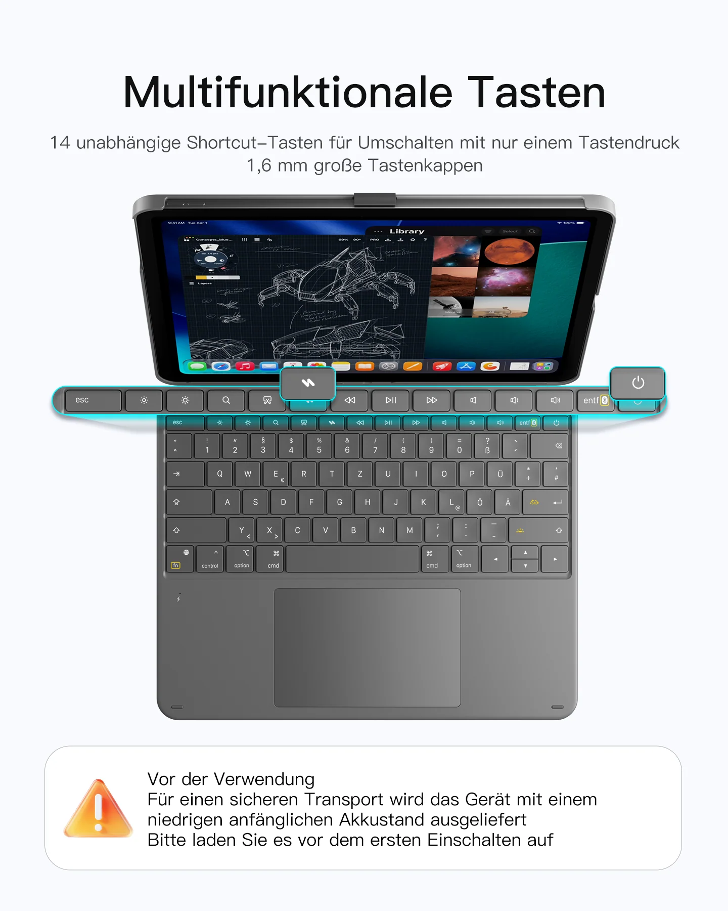 Inateck Abnehmbar Tastatur Hülle Kompatibel mit iPad Air 13" M4/M3/M2 (2026/2025/2024), iPad Pro 12.9" 6/5/4/3 Gen,QWERTZ, AceTouch, KB04122-13A - Image 6