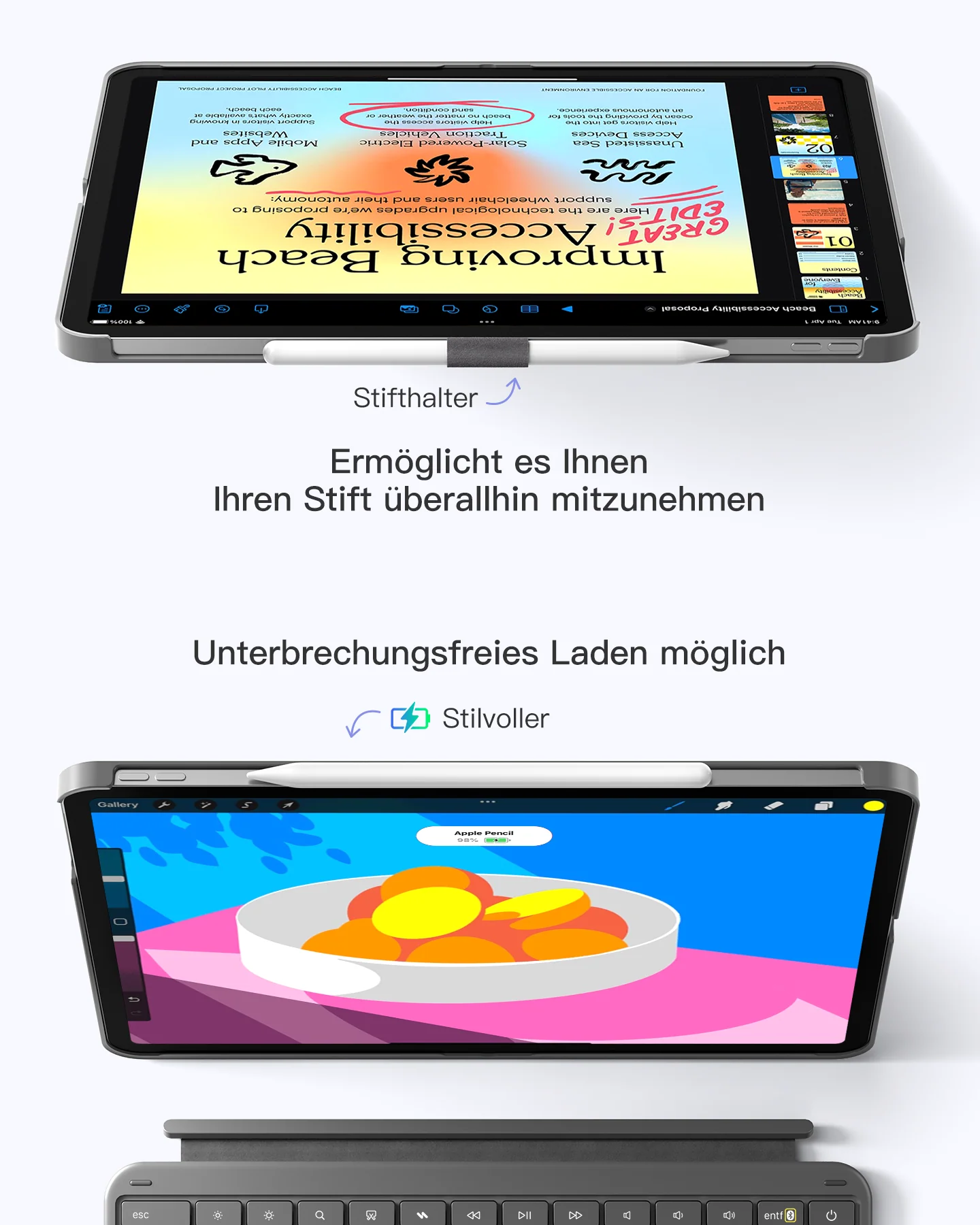 Inateck Abnehmbar Tastatur Hülle Kompatibel mit iPad Air 13" M4/M3/M2 (2026/2025/2024), iPad Pro 12.9" 6/5/4/3 Gen,QWERTZ, AceTouch, KB04122-13A - Image 7