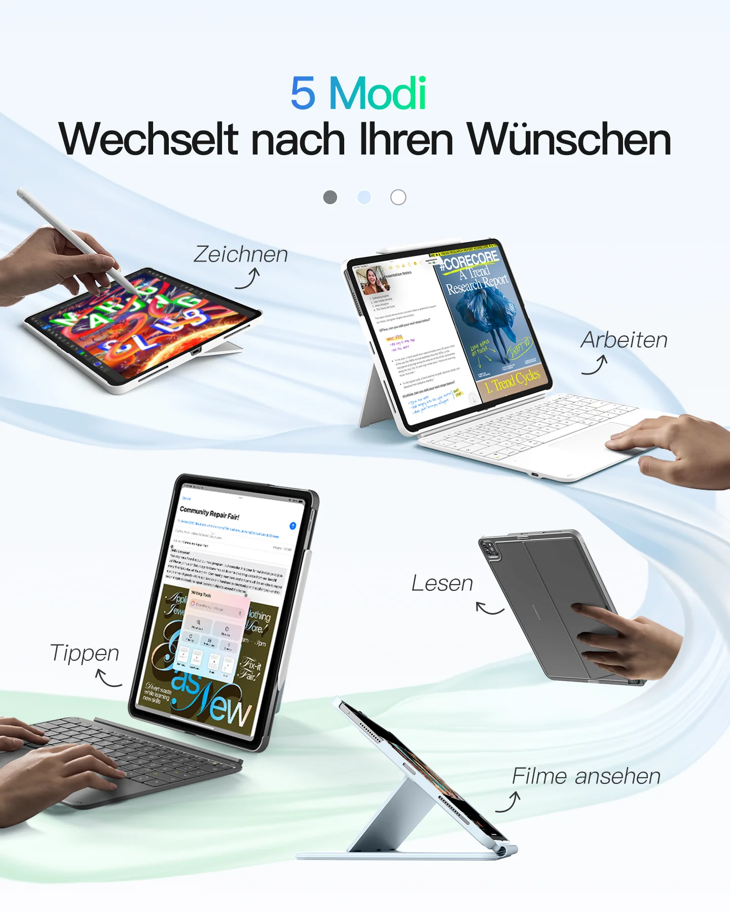 Inateck Abnehmbar Tastatur Hülle Kompatibel mit iPad Pro 13" (2025/2024) M5/M4, QWERTZ, AceTouch, KB04122-13P - Image 4