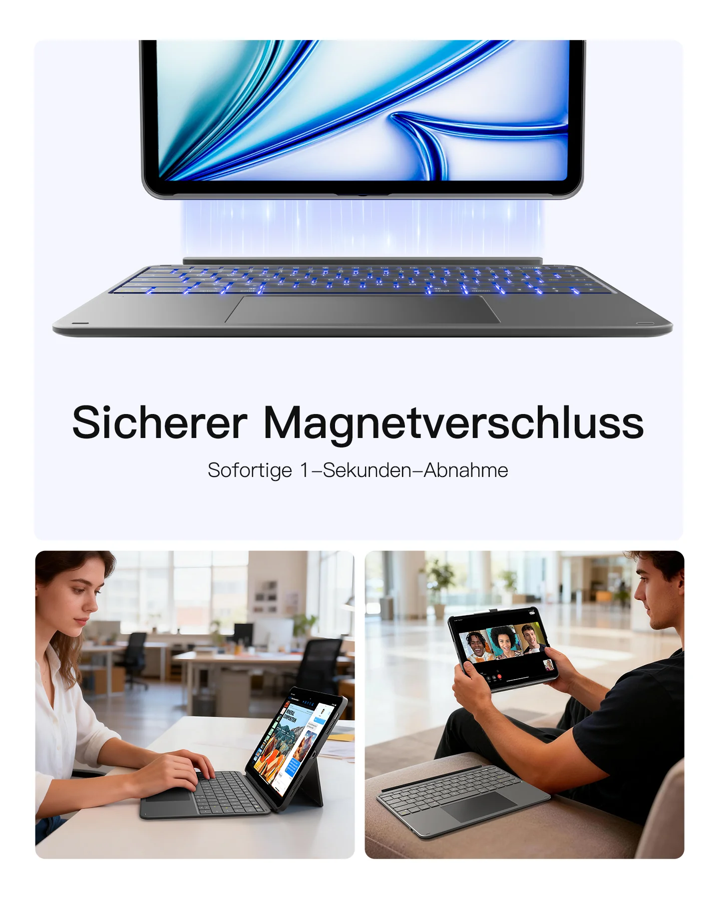 Inateck Abnehmbar Tastatur Hülle Kompatibel mit iPad Pro 13" (2025/2024) M5/M4, QWERTZ, AceTouch, KB04122-13P - Image 8