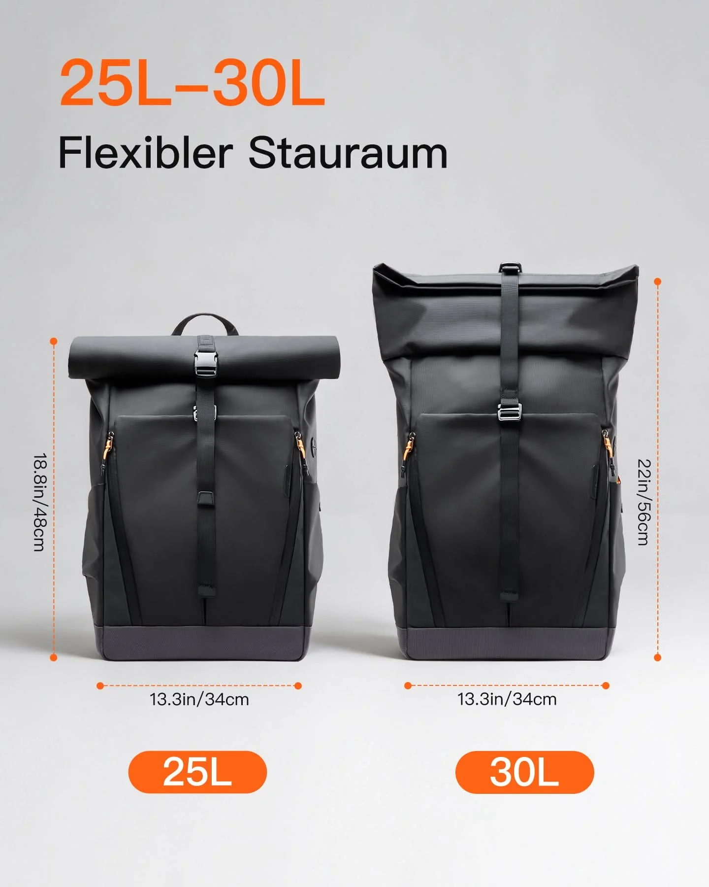 Inateck Laptop RollTop Rucksack Herren Damen 25L, Spritzwassergeschützt Schulrucksack Reiserucksack Stylische Tagesrucksack mit 17 Zoll Laptopfach, BPC21 - Image 4