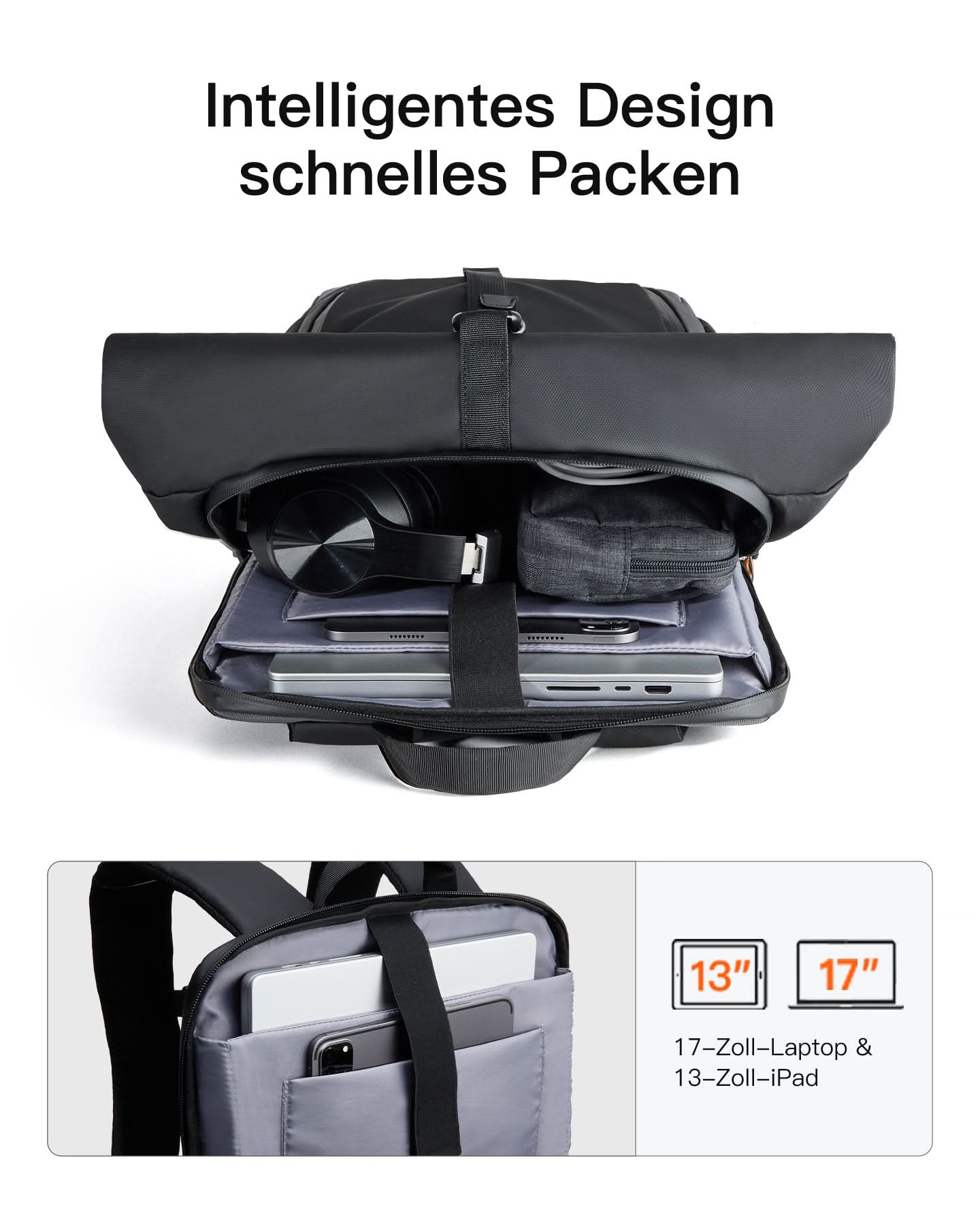 Inateck Laptop RollTop Rucksack Herren Damen 25L, Spritzwassergeschützt Schulrucksack Reiserucksack Stylische Tagesrucksack mit 17 Zoll Laptopfach, BPC21 - Image 5