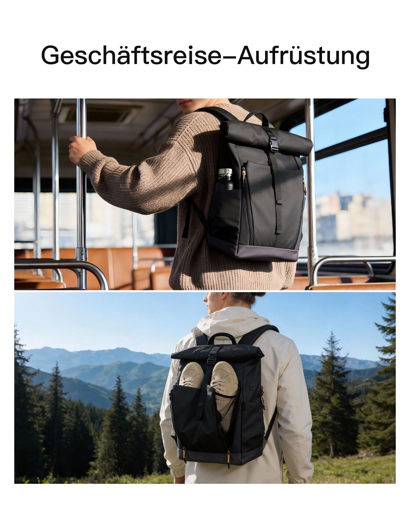 Inateck Laptop RollTop Rucksack Herren Damen 25L, Spritzwassergeschützt Schulrucksack Reiserucksack Stylische Tagesrucksack mit 17 Zoll Laptopfach, BPC21 - Image 7